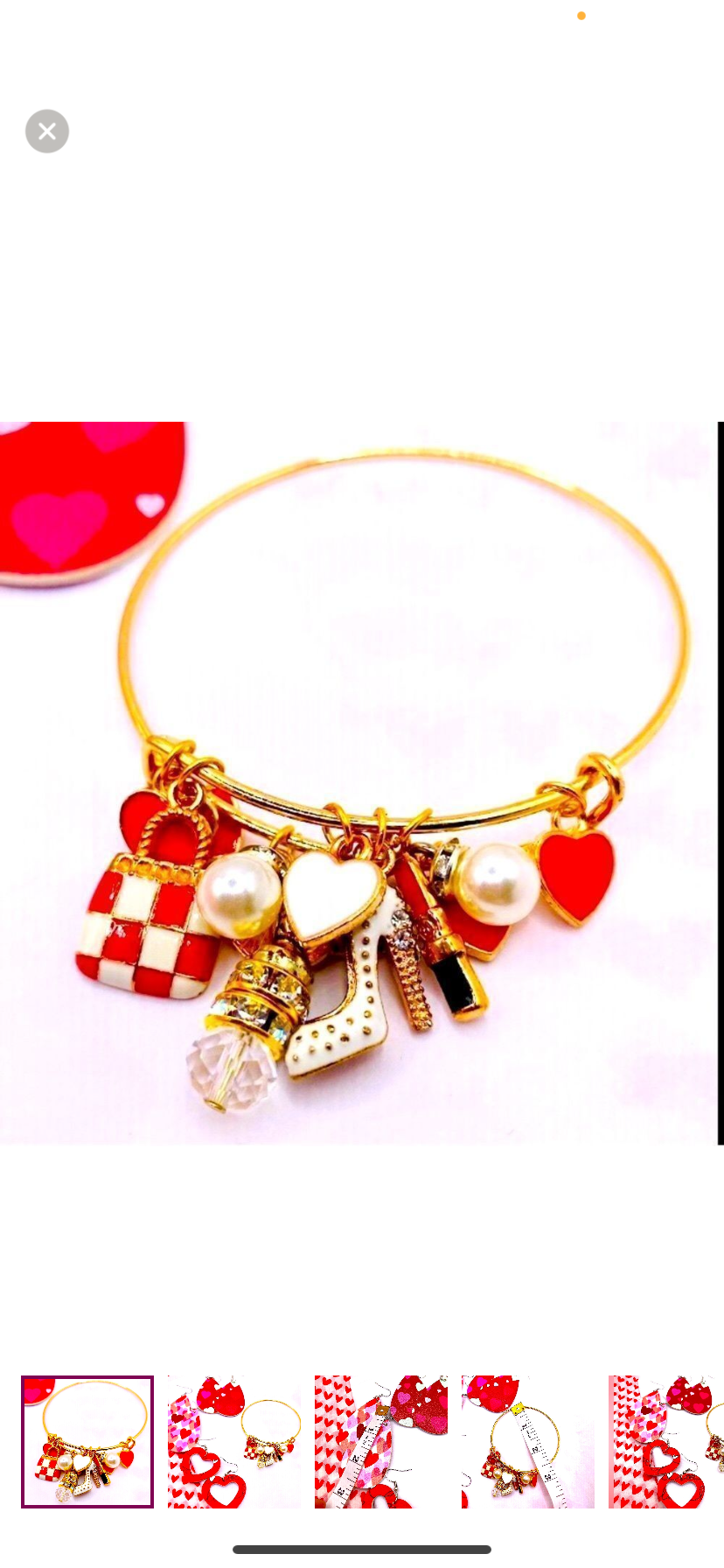 Charming Red & White Heart Charm Bangle Bracelet - NWT