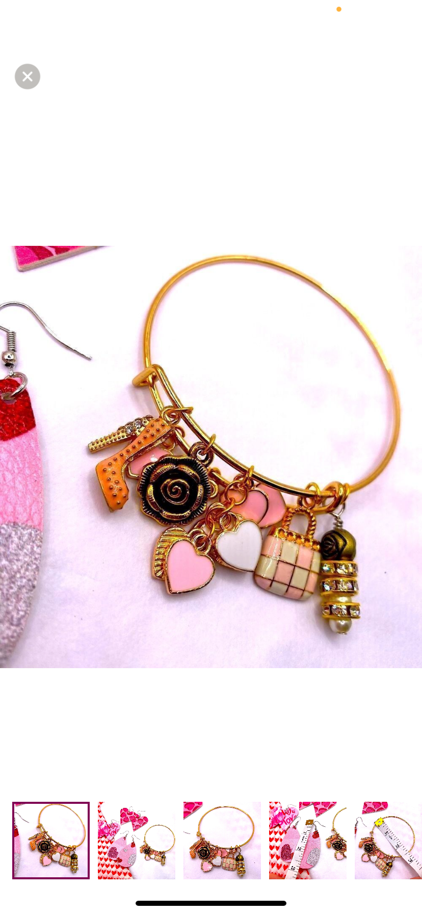 Gold Charm Bracelet with Pink Hearts & Rose - NWT