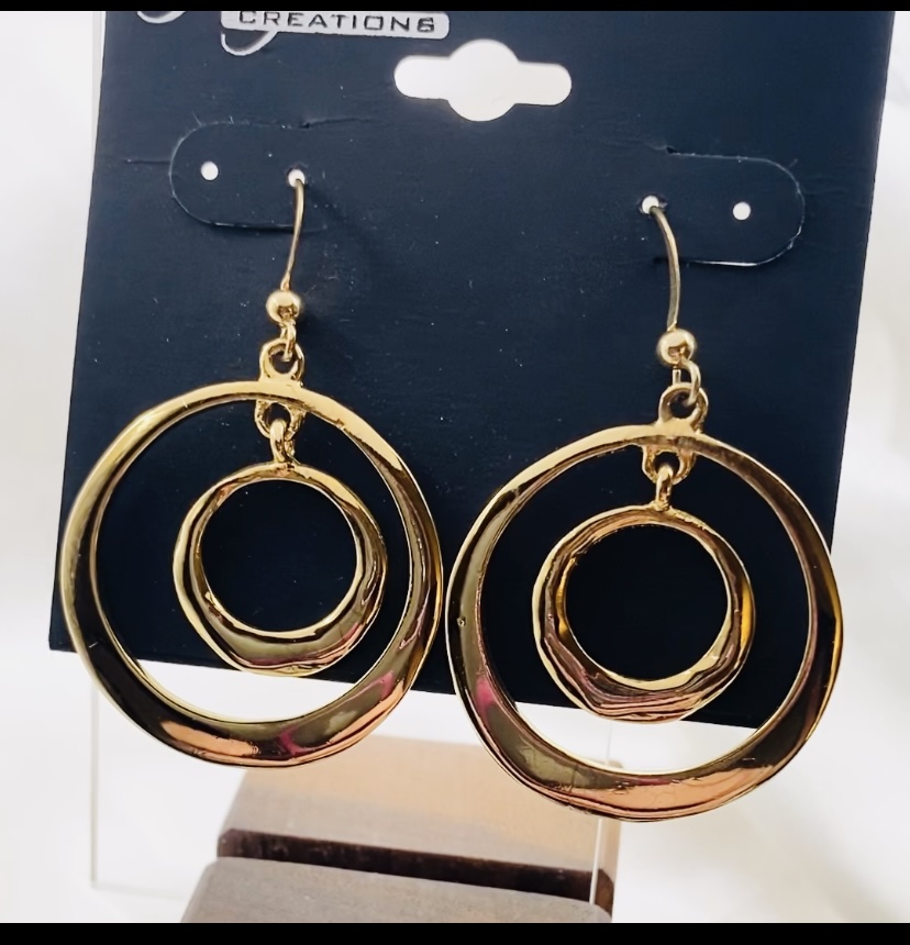 Gold Double Circle Dangle Earrings - NWT