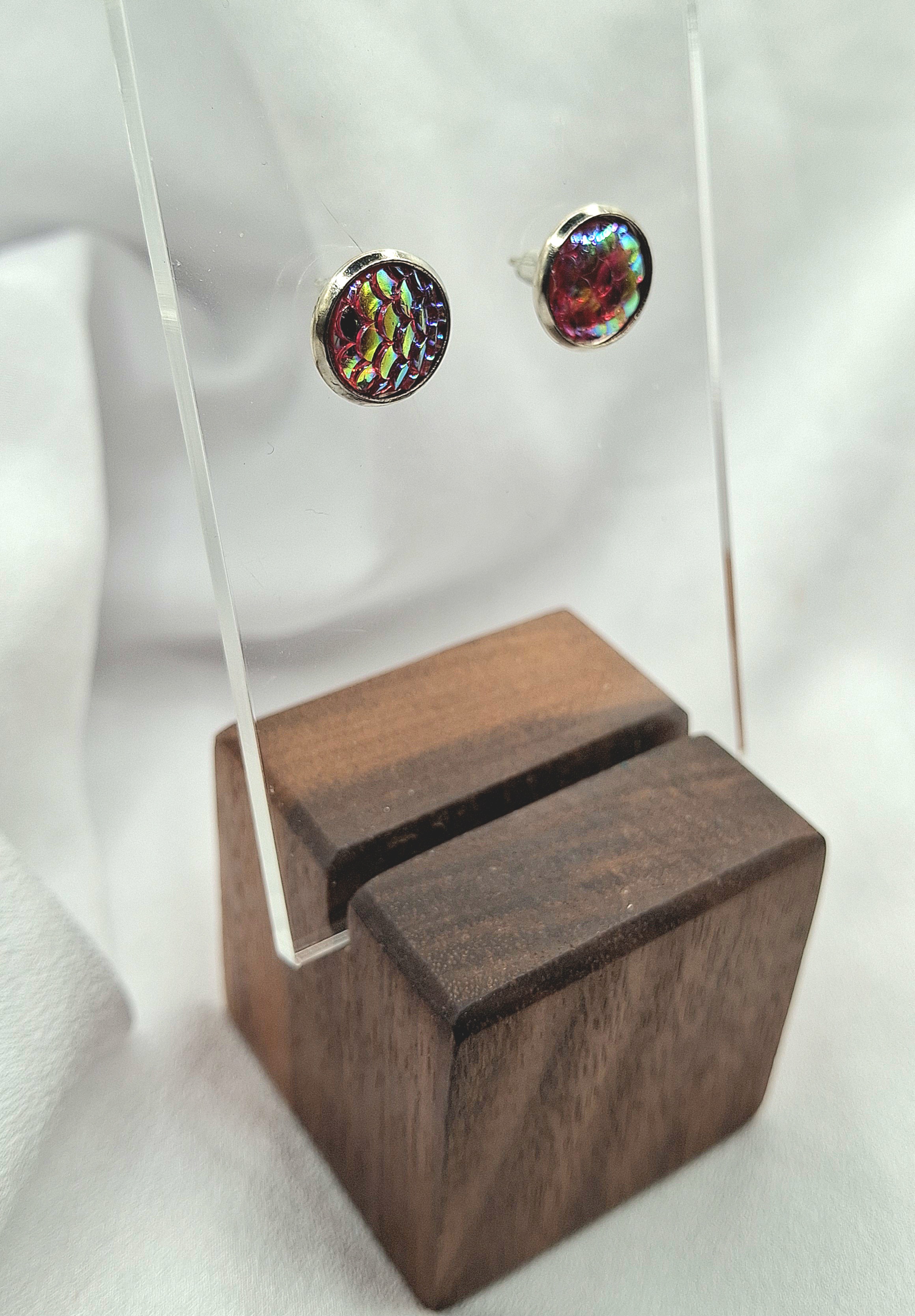 Image 4 for NWOT Pink Iridescent Mermaid Scale Stud Earrings