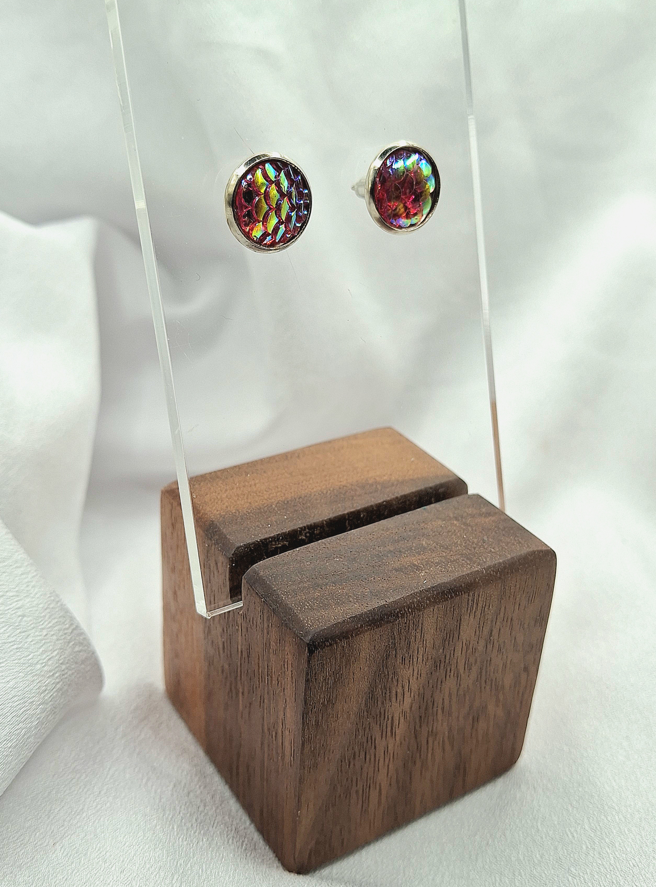 Image 3 for NWOT Pink Iridescent Mermaid Scale Stud Earrings