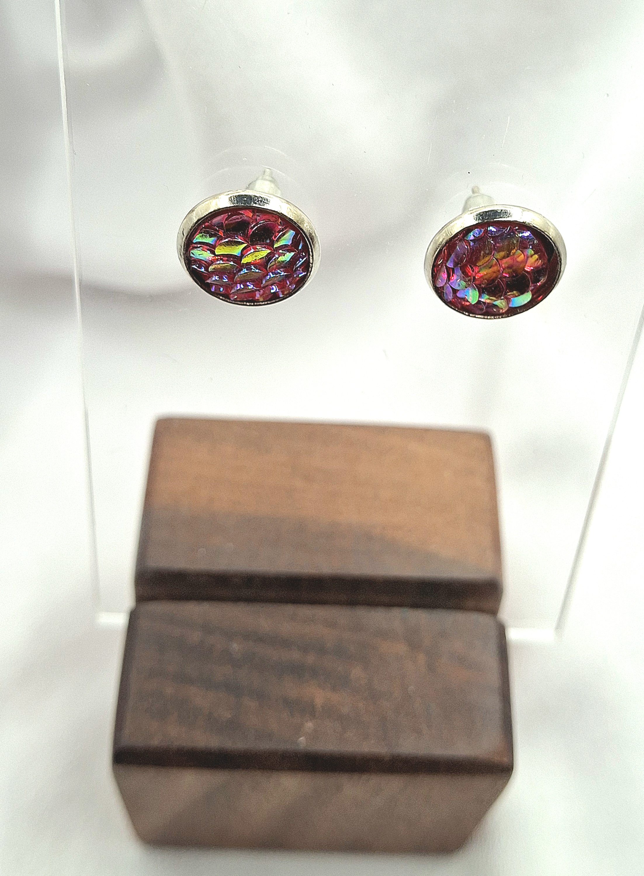 Image 6 for NWOT Pink Iridescent Mermaid Scale Stud Earrings
