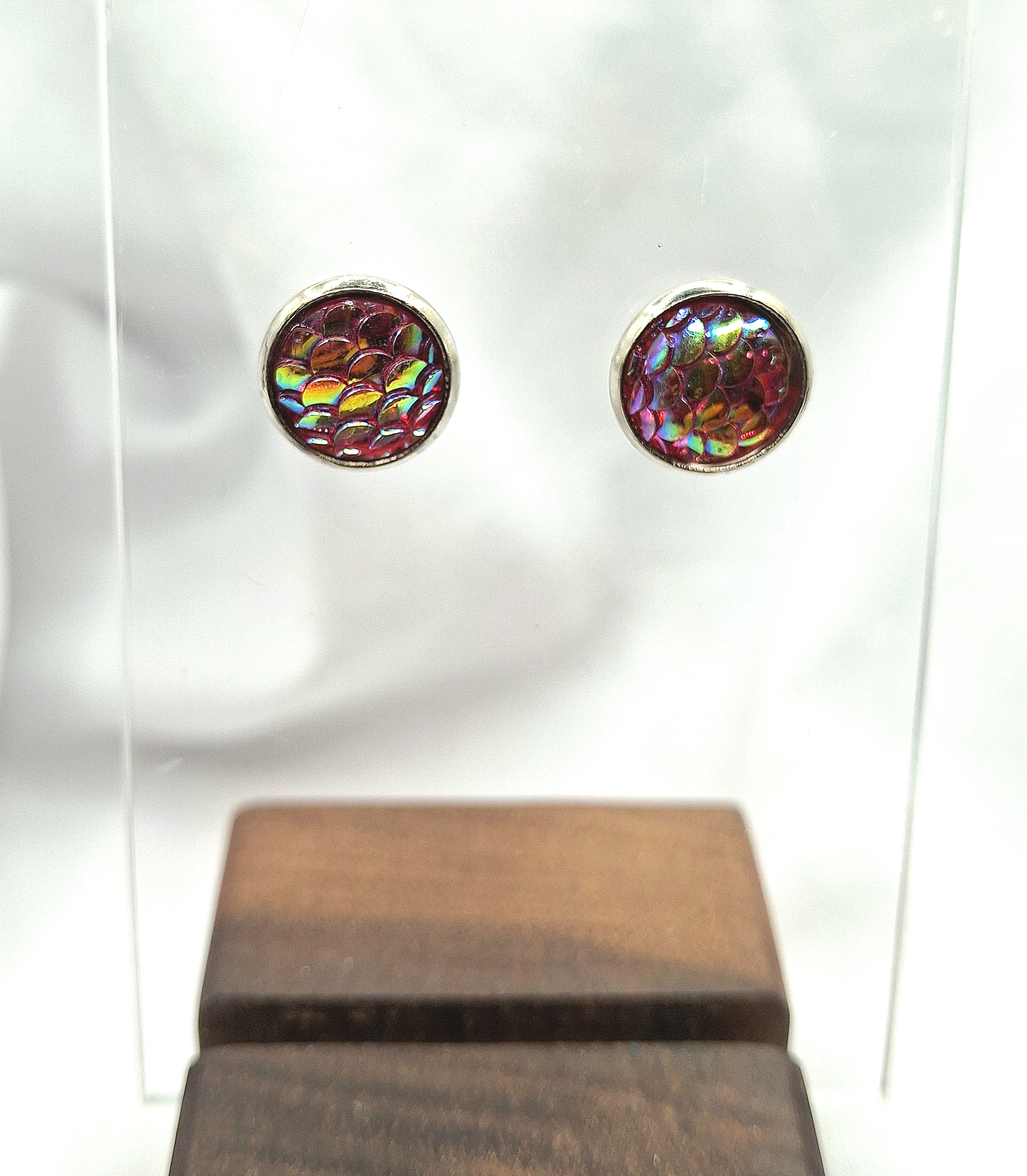 Image 2 for NWOT Pink Iridescent Mermaid Scale Stud Earrings