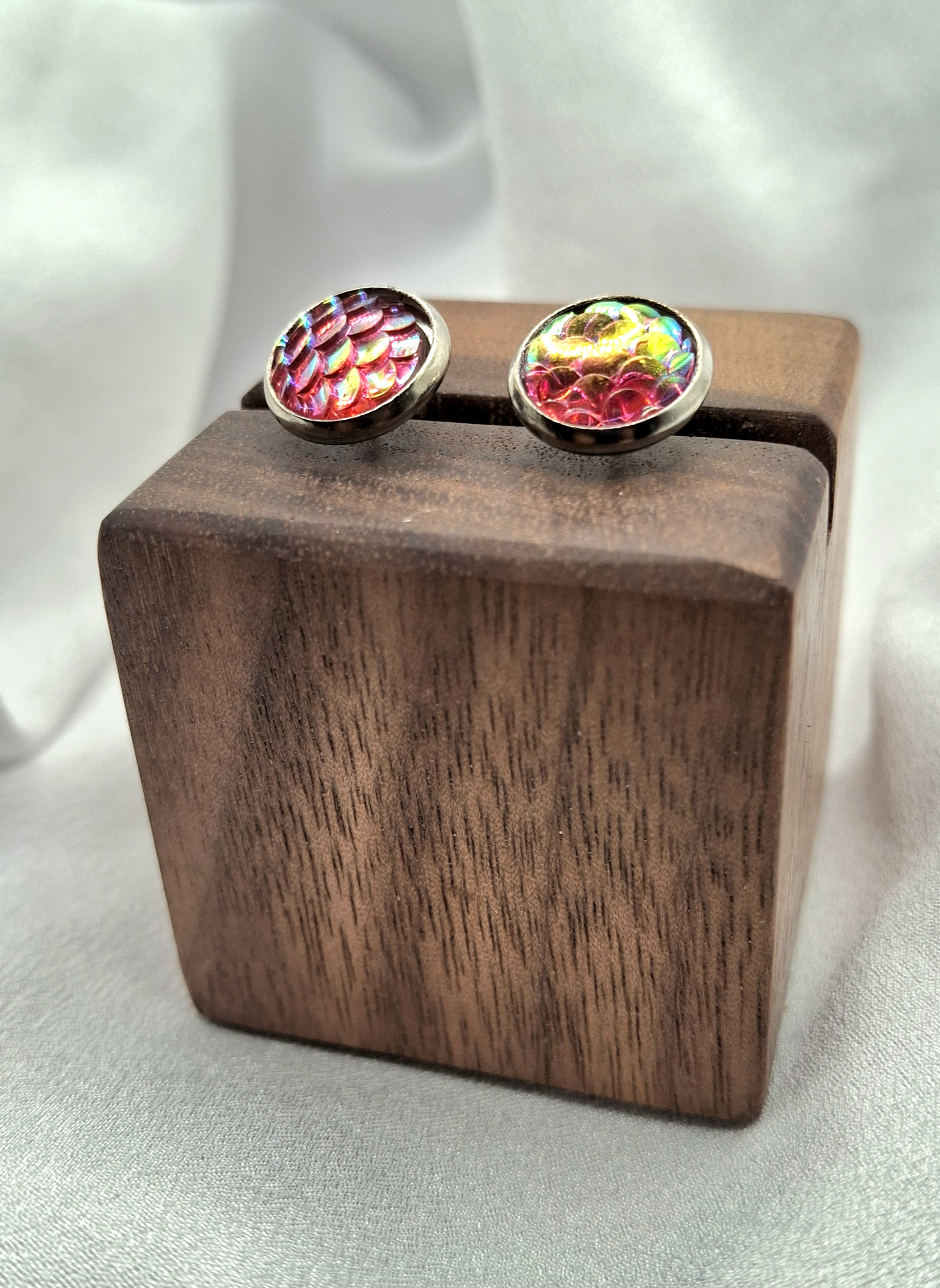 Image 5 for NWOT Pink Iridescent Mermaid Scale Stud Earrings