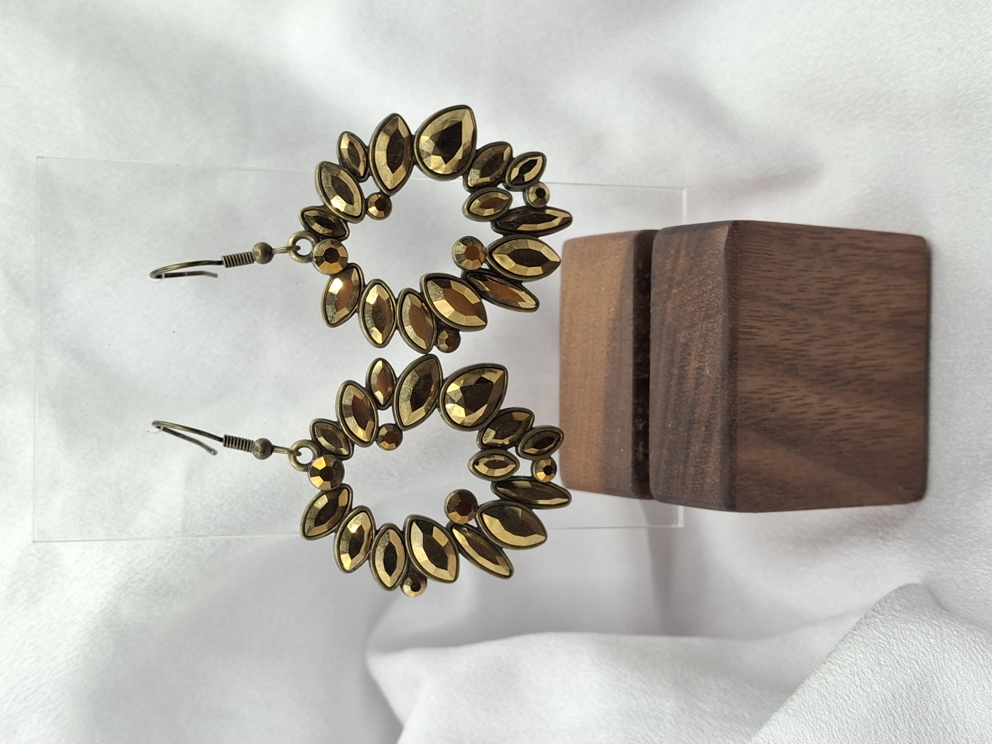 Image 4 for Gold Crystal Wreath Dangling Statement Earrings