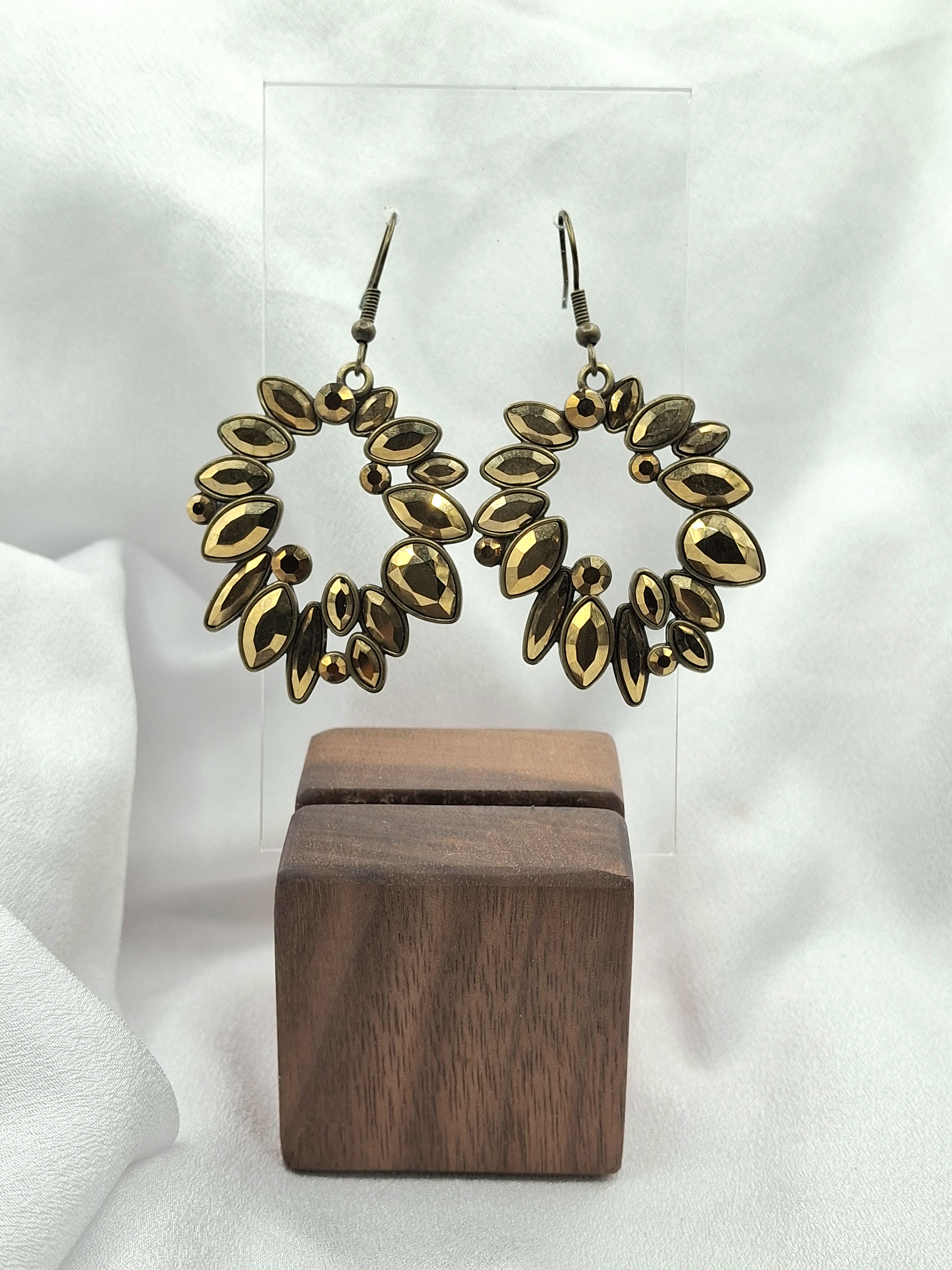 Gold Crystal Wreath Dangling Statement Earrings