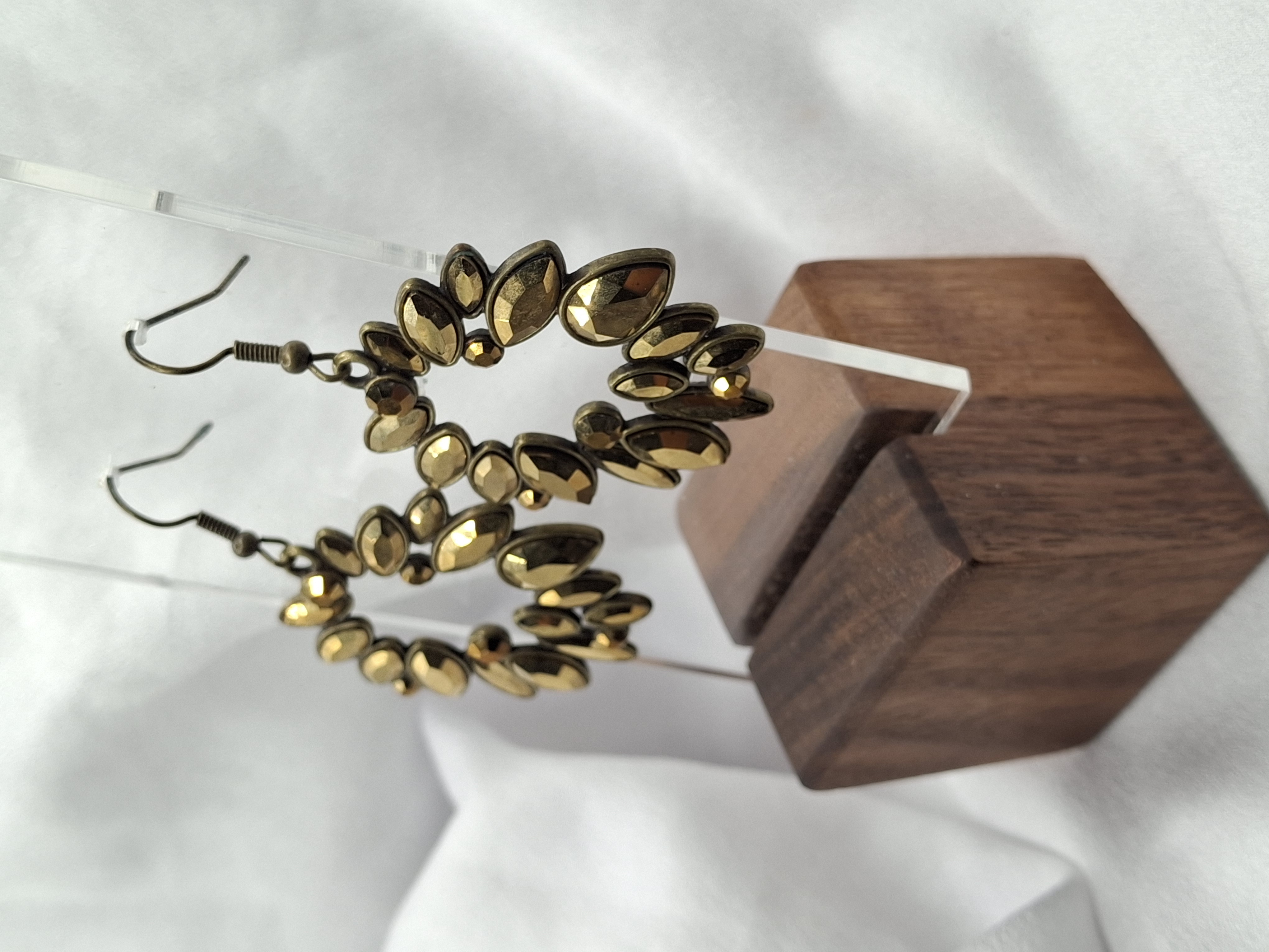 Image 3 for Gold Crystal Wreath Dangling Statement Earrings