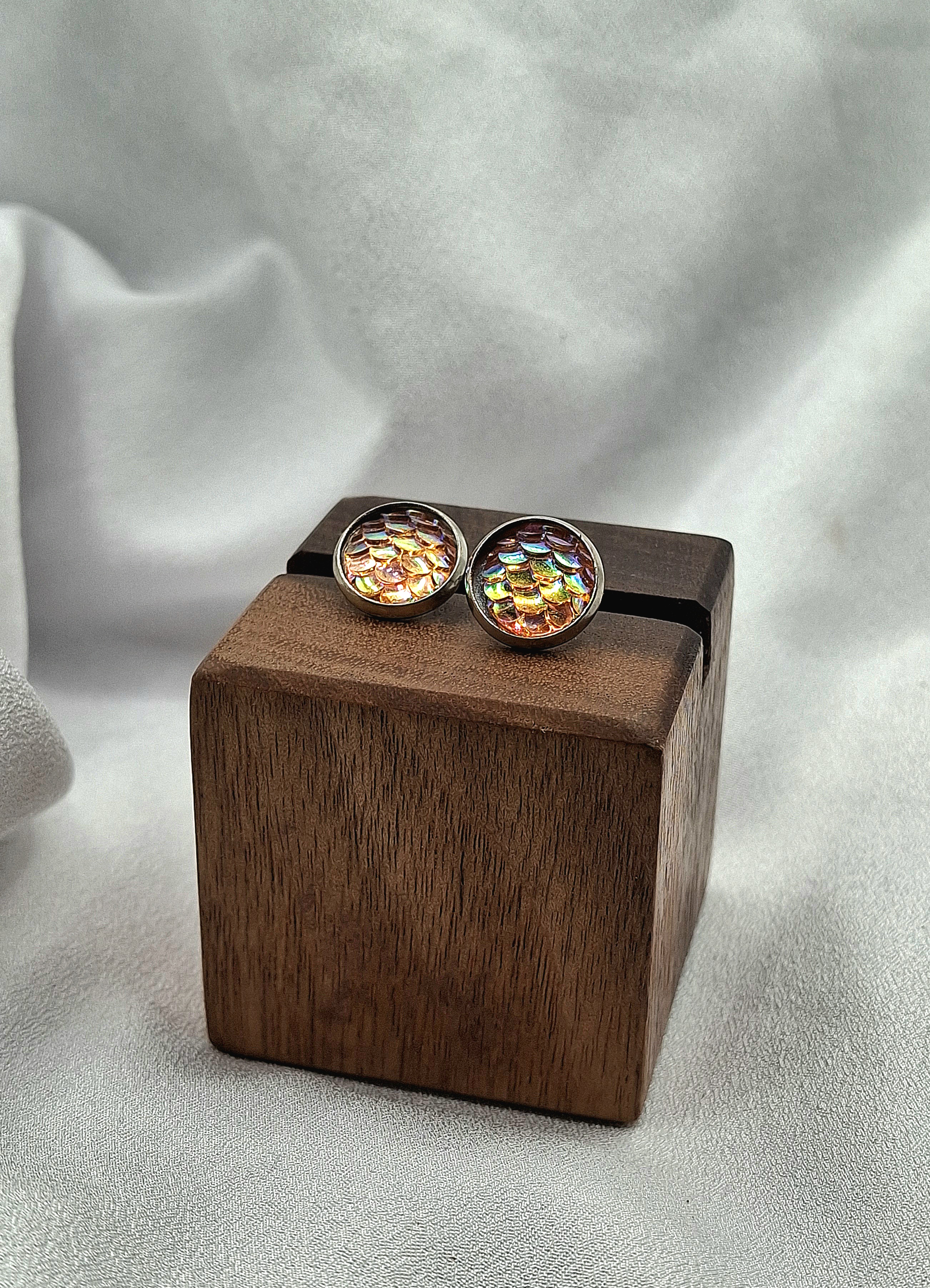 Coral/Peach Iridescent Mermaid Fish Scale Stud Earrings