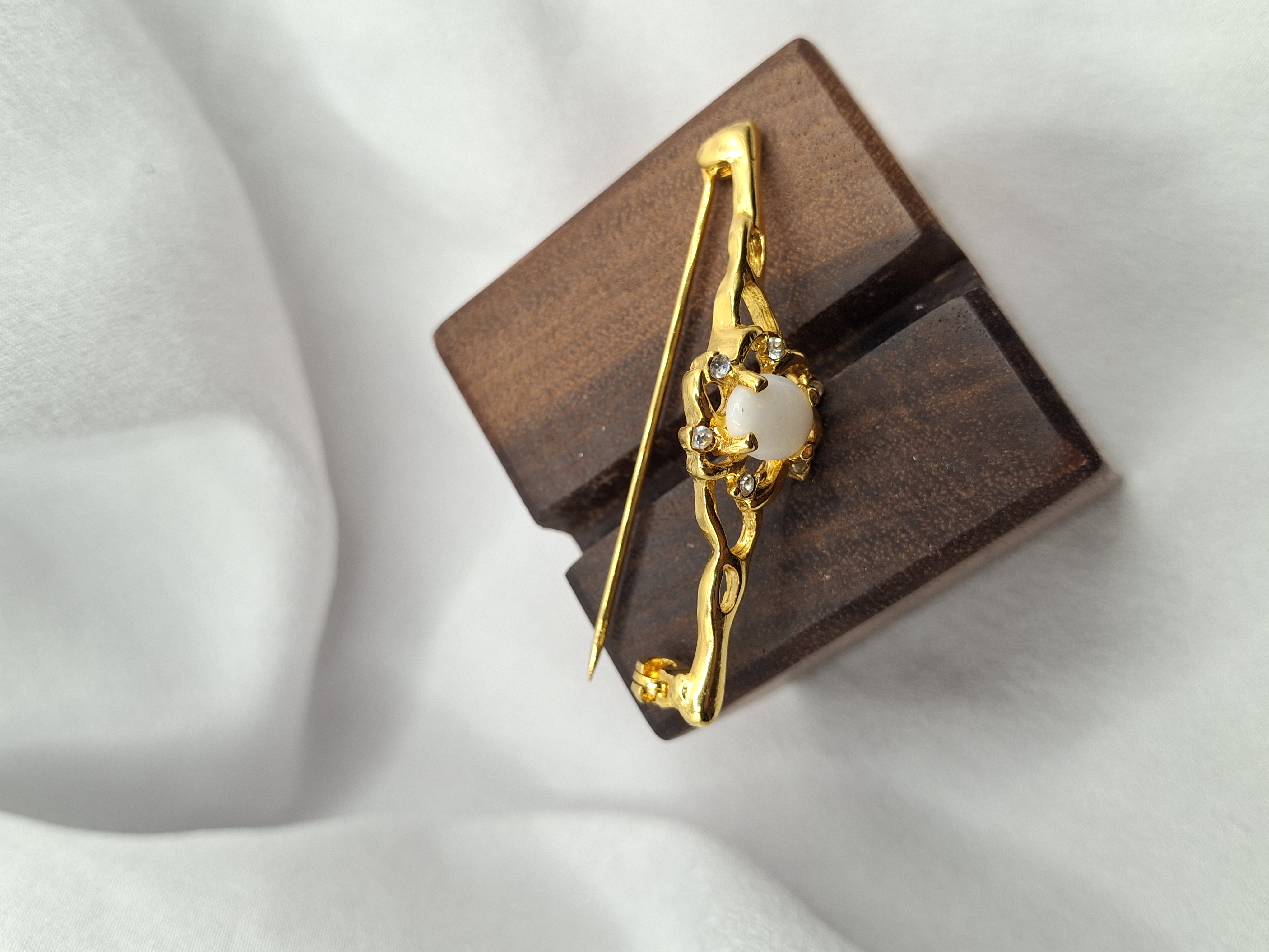 Image 2 for Vintage Gold Opal & Crystal Brooch Pin