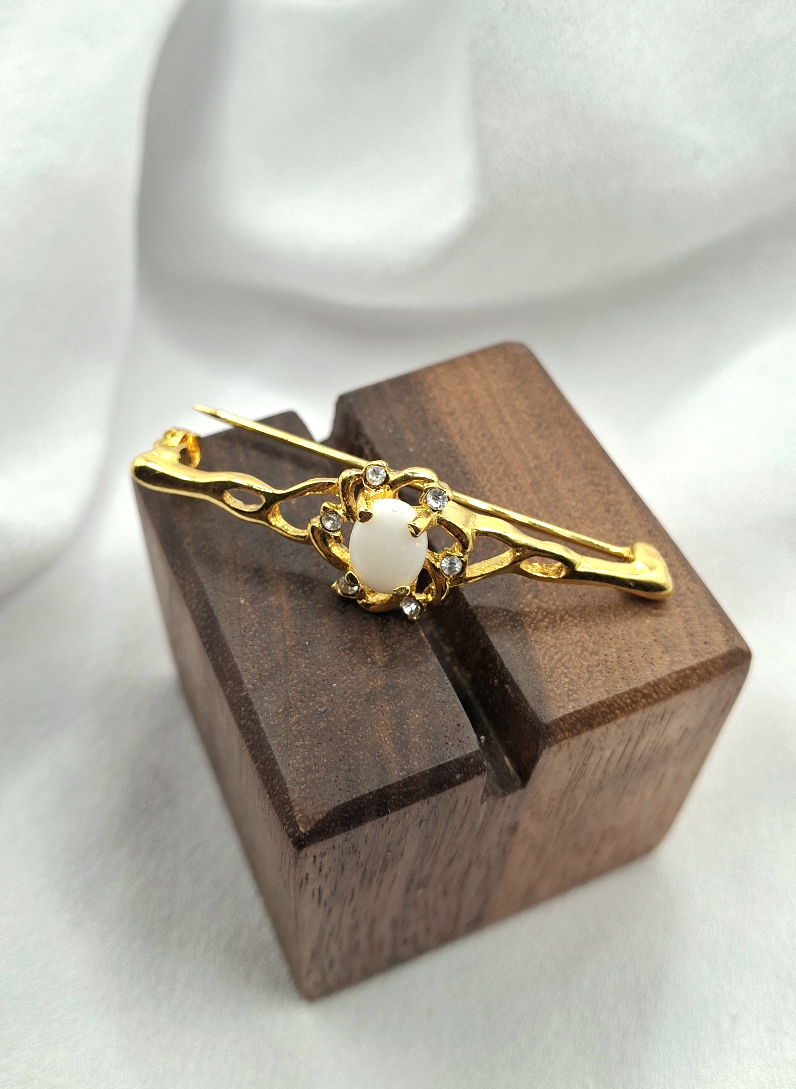 Image 4 for Vintage Gold Opal & Crystal Brooch Pin