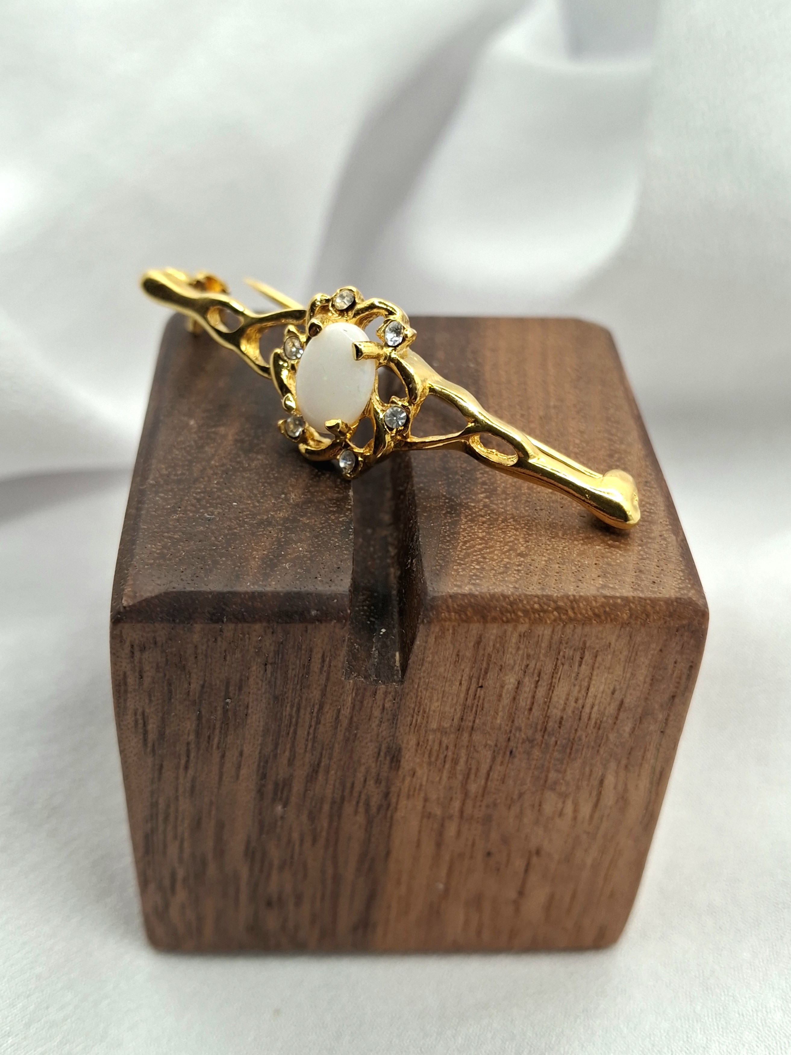 Image 5 for Vintage Gold Opal & Crystal Brooch Pin