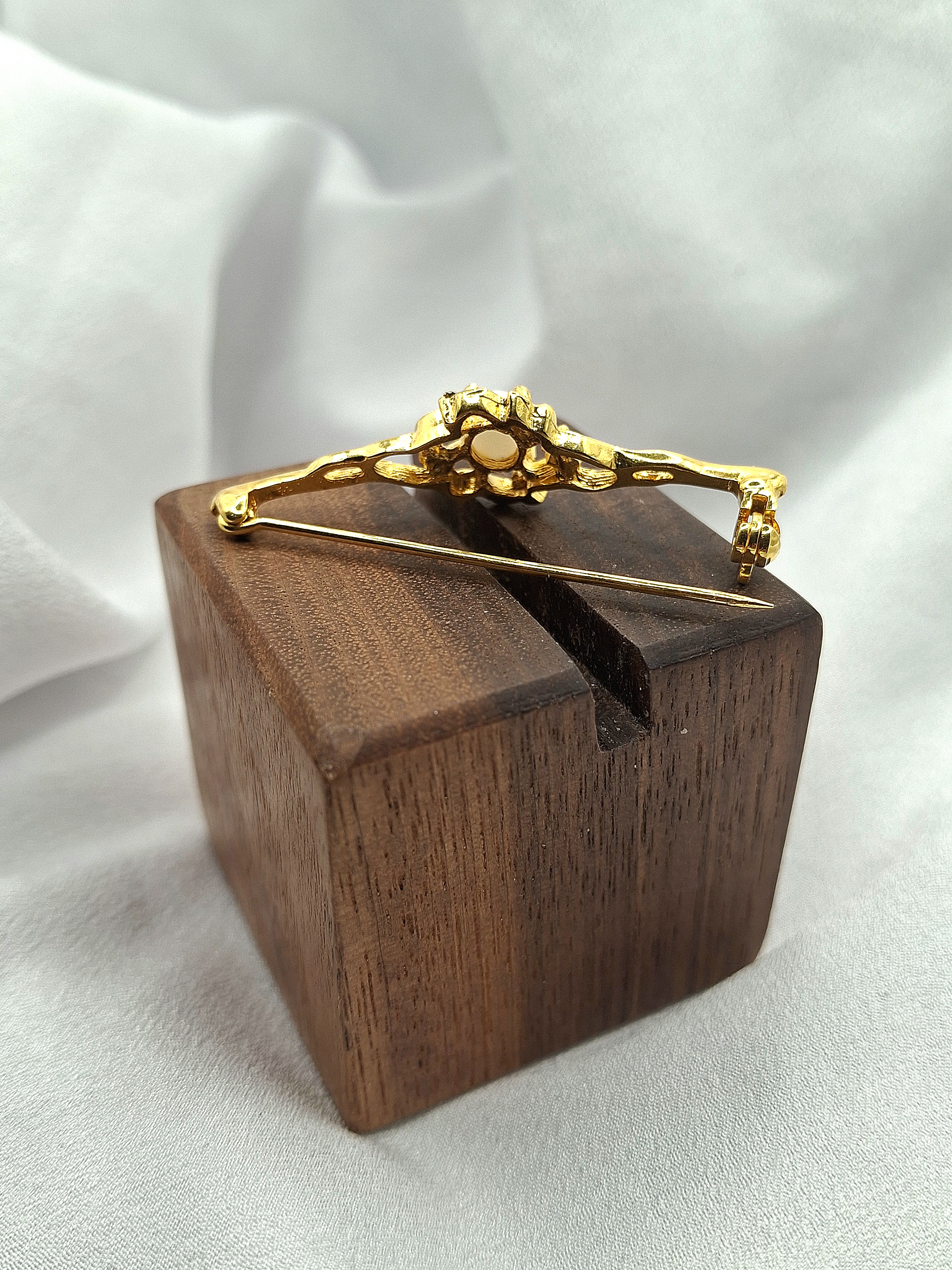 Image 3 for Vintage Gold Opal & Crystal Brooch Pin