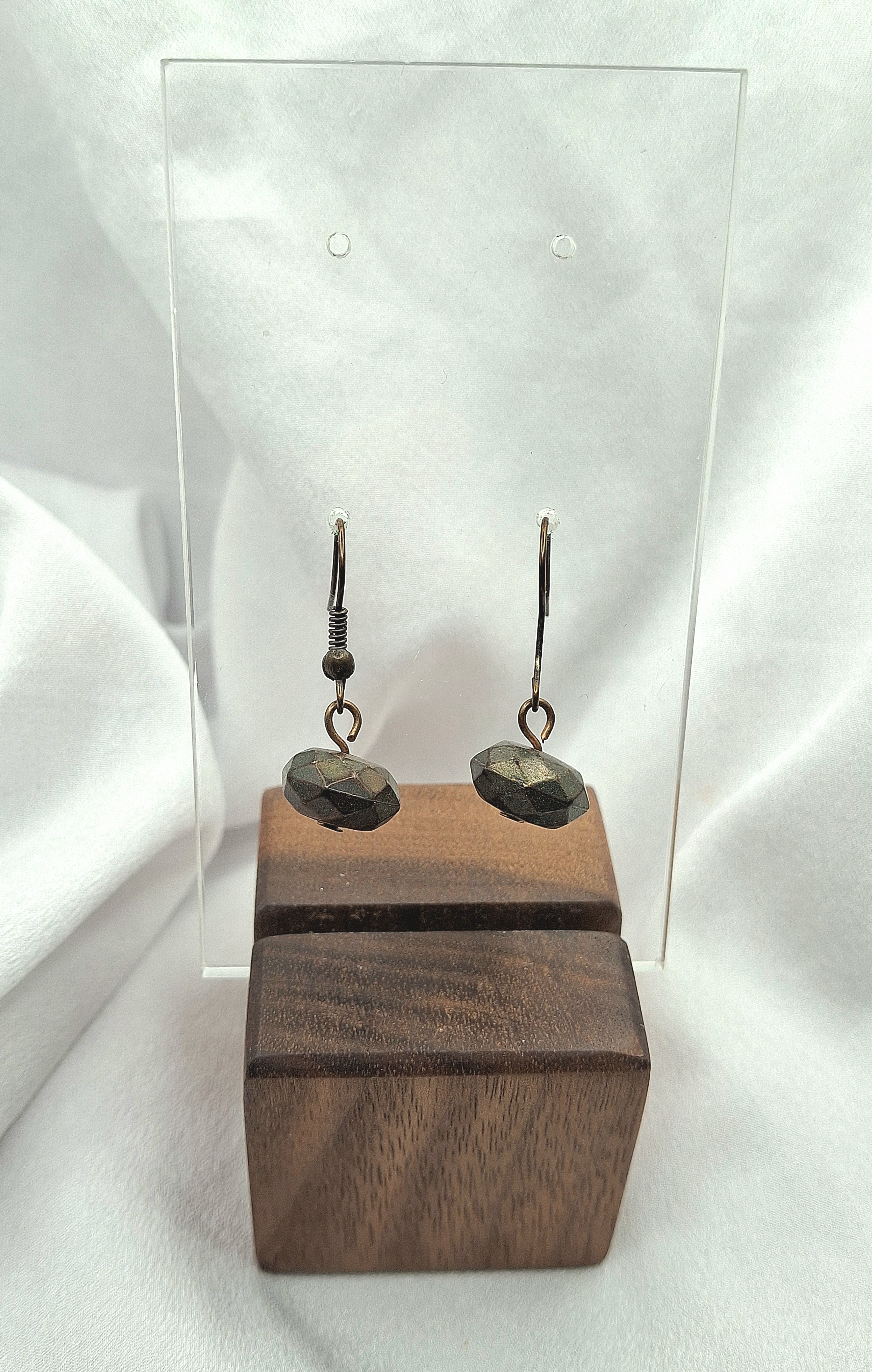 Image 5 for Vintage Handmade Faceted Bronze Toned Brown Beaded Dangling Earrings