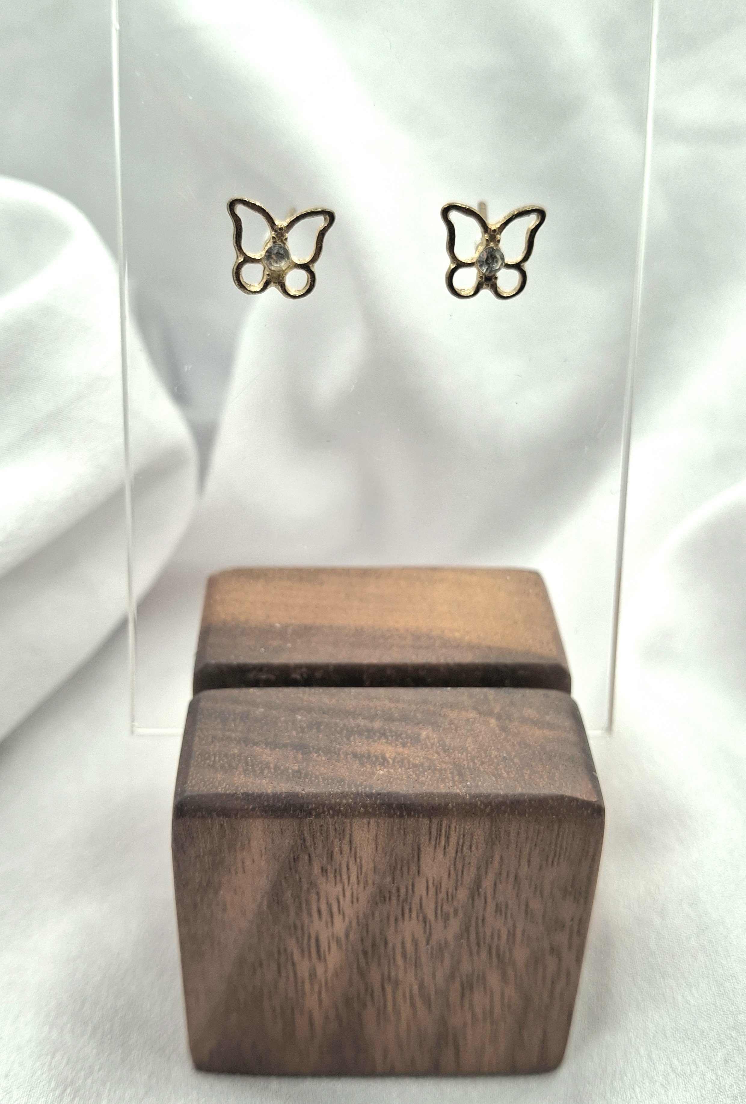 Image 4 for Vintage Gold Butterfly Stud Earrings with Rhinestone