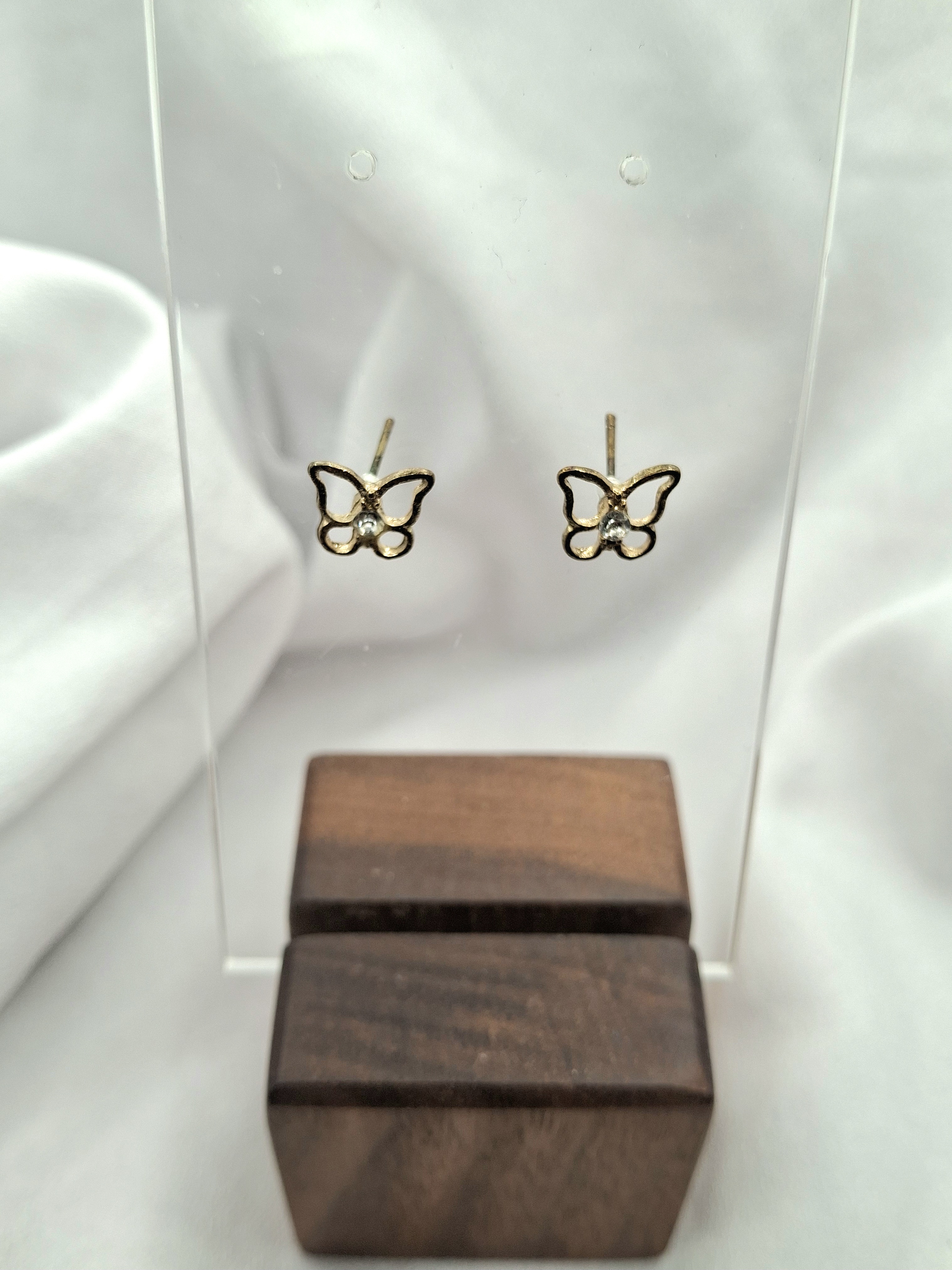Image 2 for Vintage Gold Butterfly Stud Earrings with Rhinestone
