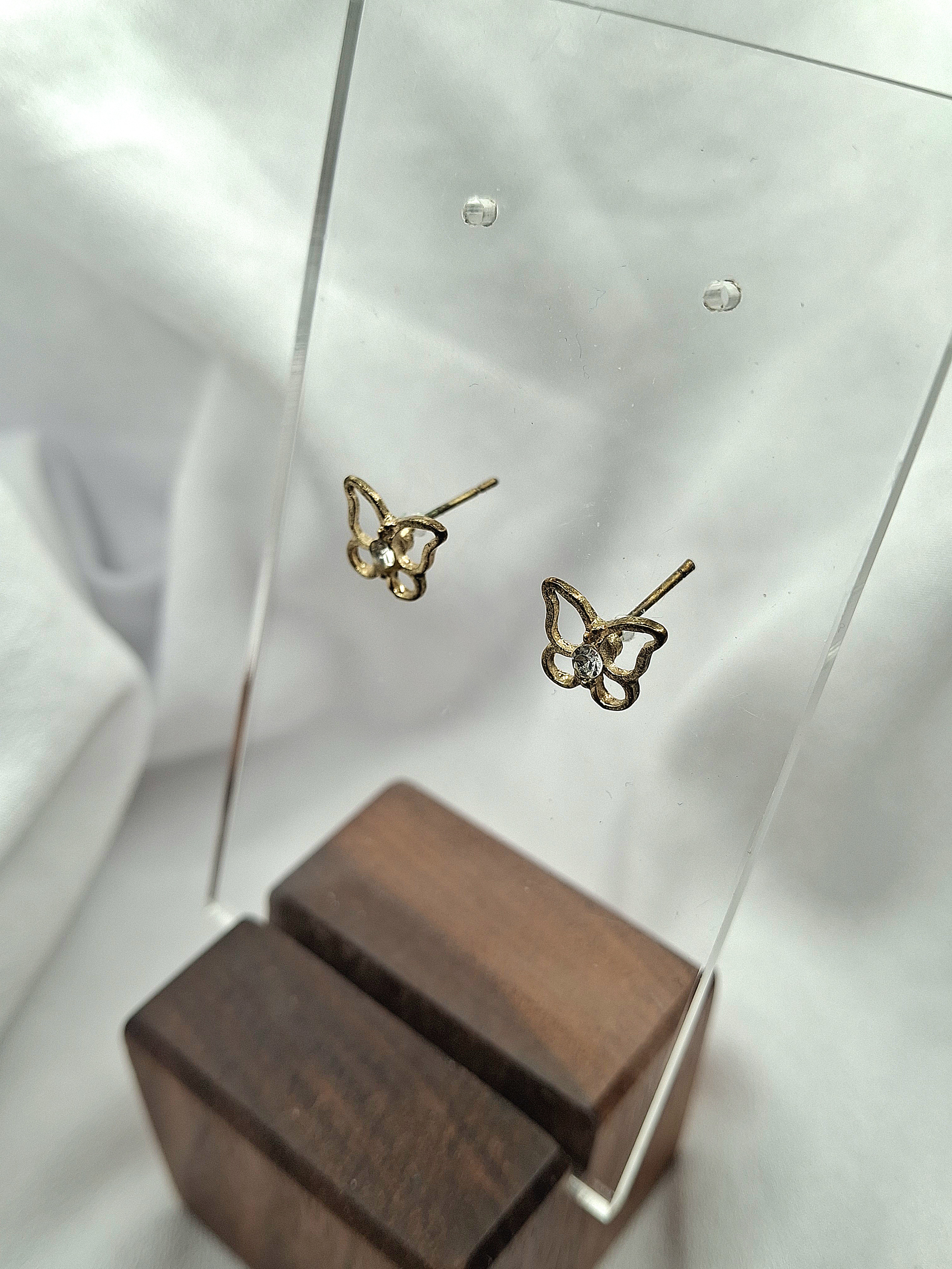 Image 5 for Vintage Gold Butterfly Stud Earrings with Rhinestone
