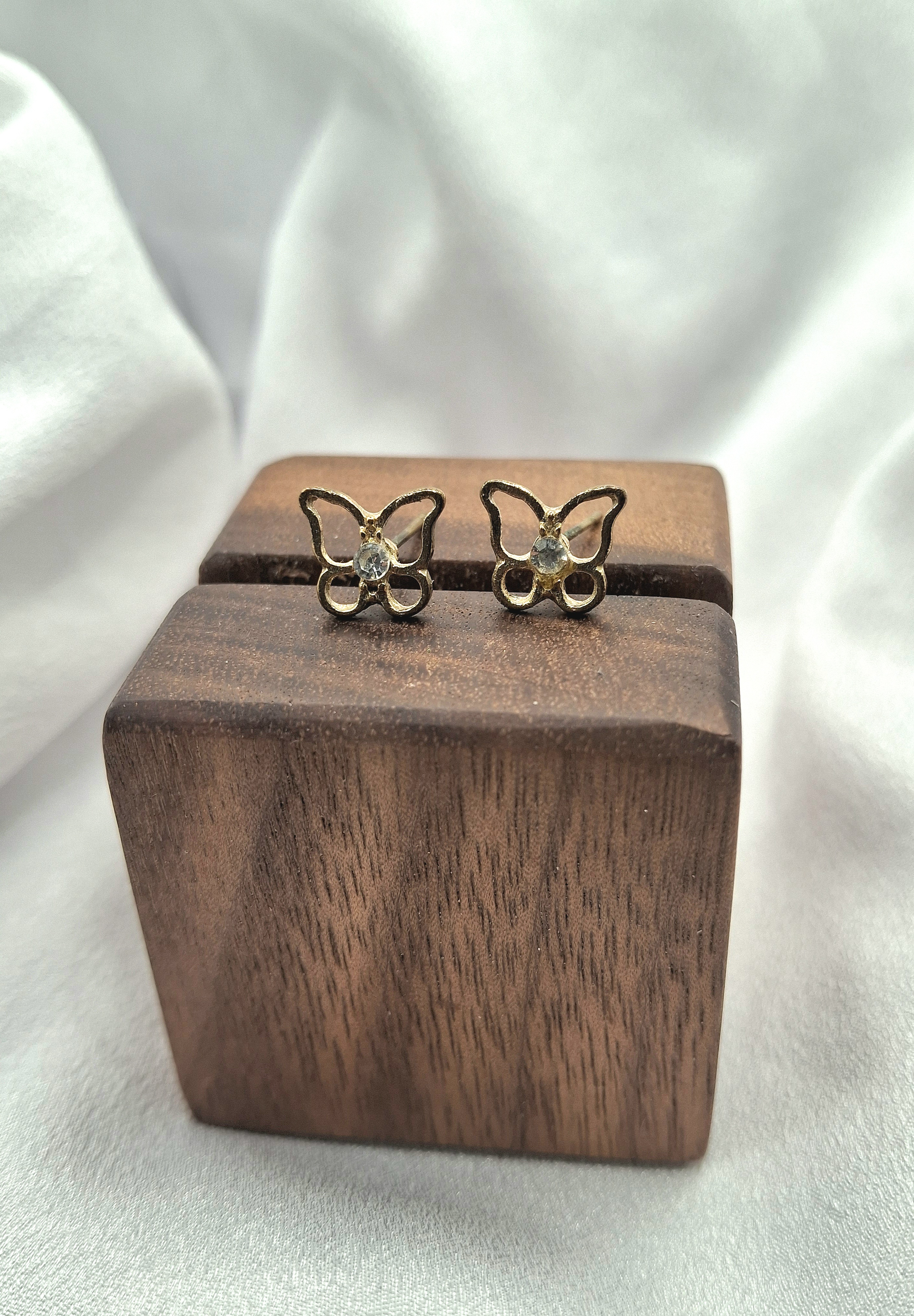 Vintage Gold Butterfly Stud Earrings with Rhinestone