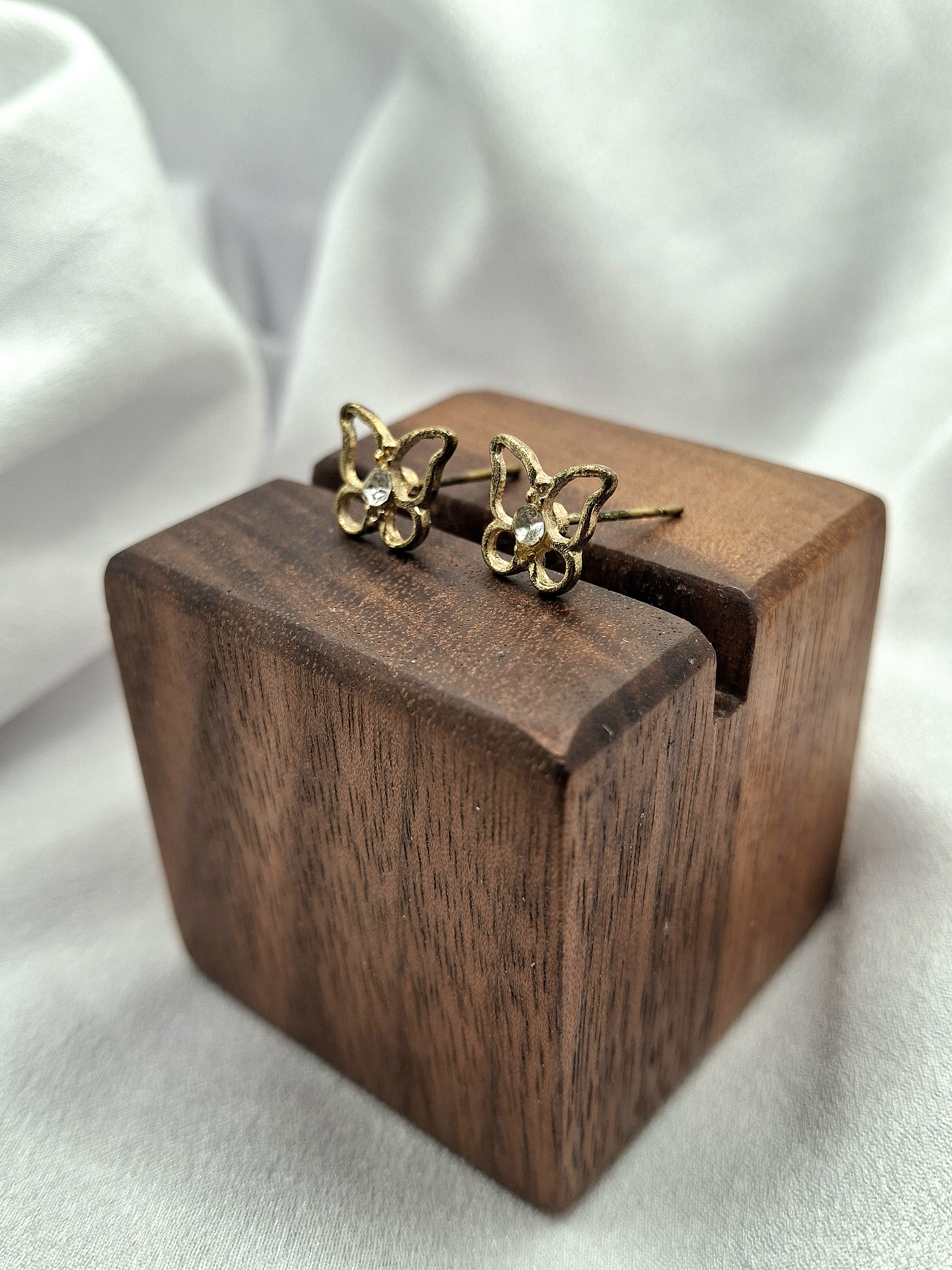 Image 6 for Vintage Gold Butterfly Stud Earrings with Rhinestone