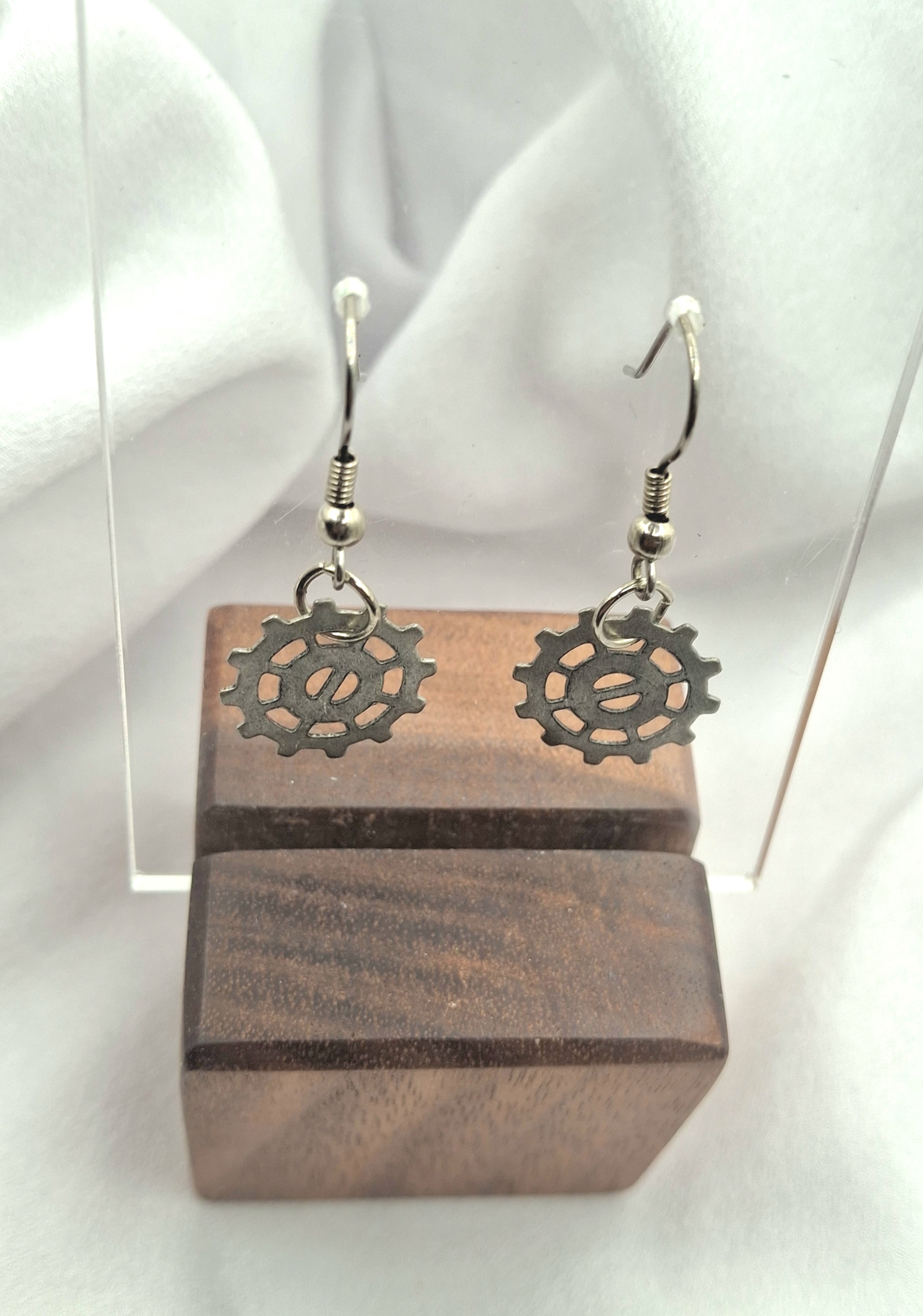 Image 7 for Vintage Silver Gear Dangling Earrings - Steampunk Jewelry