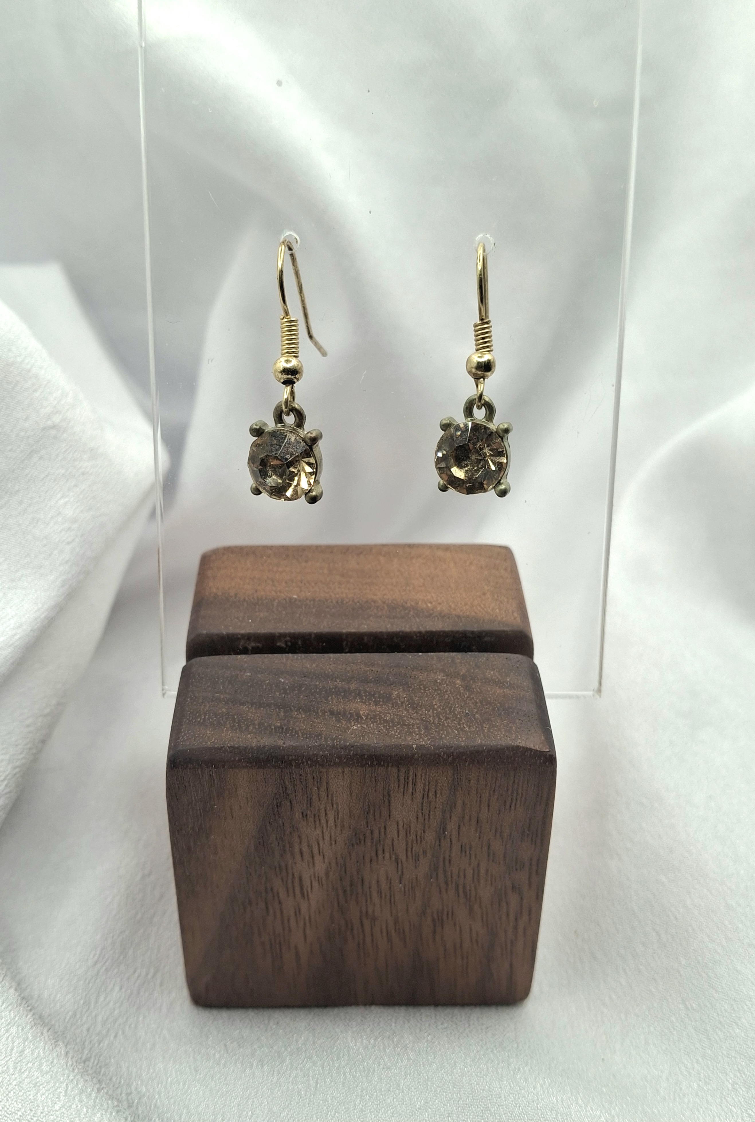 Image 2 for Vintage Gold Tone Drop Earrings with Oval Crystal