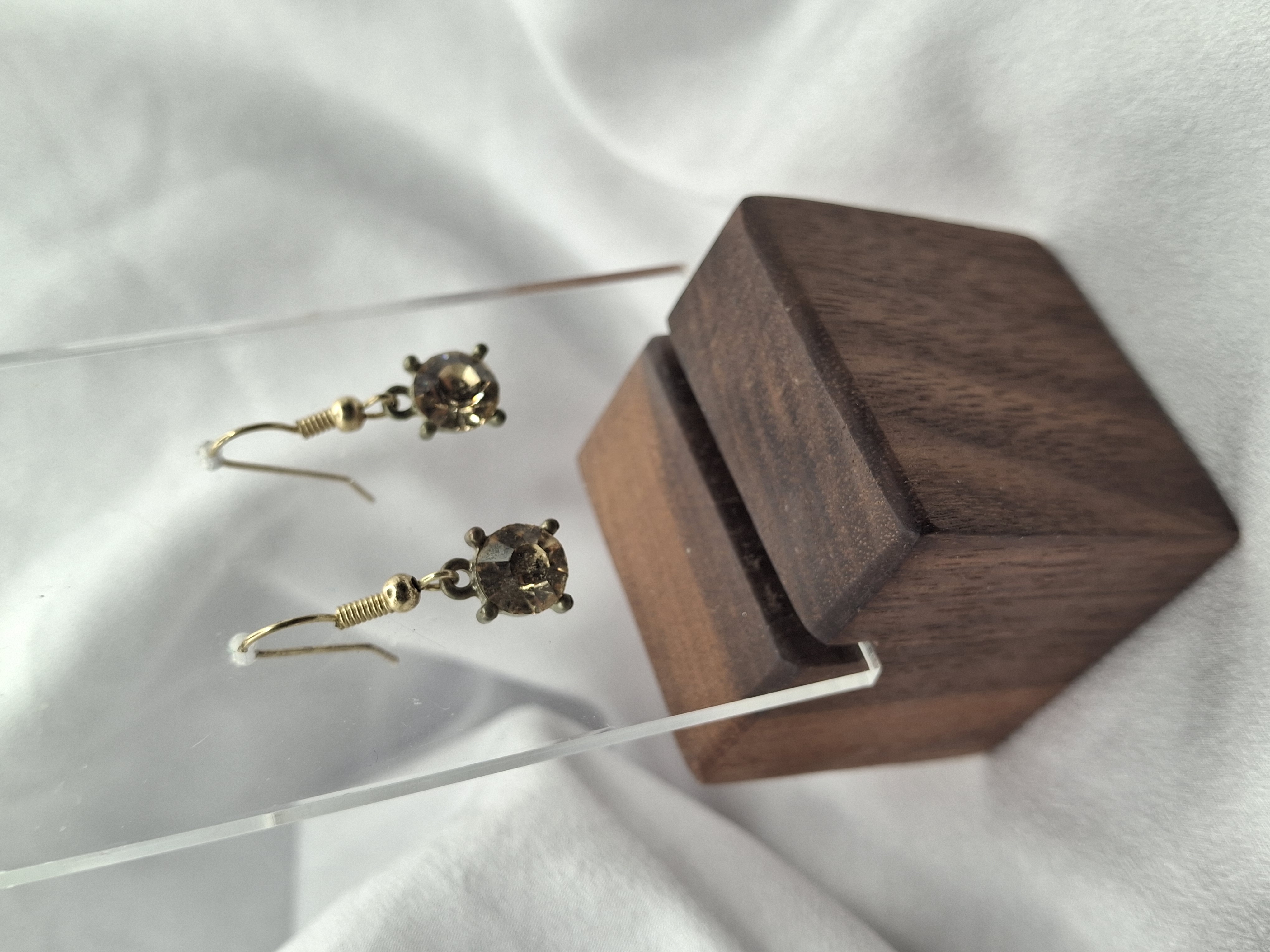 Image 5 for Vintage Gold Tone Drop Earrings with Oval Crystal