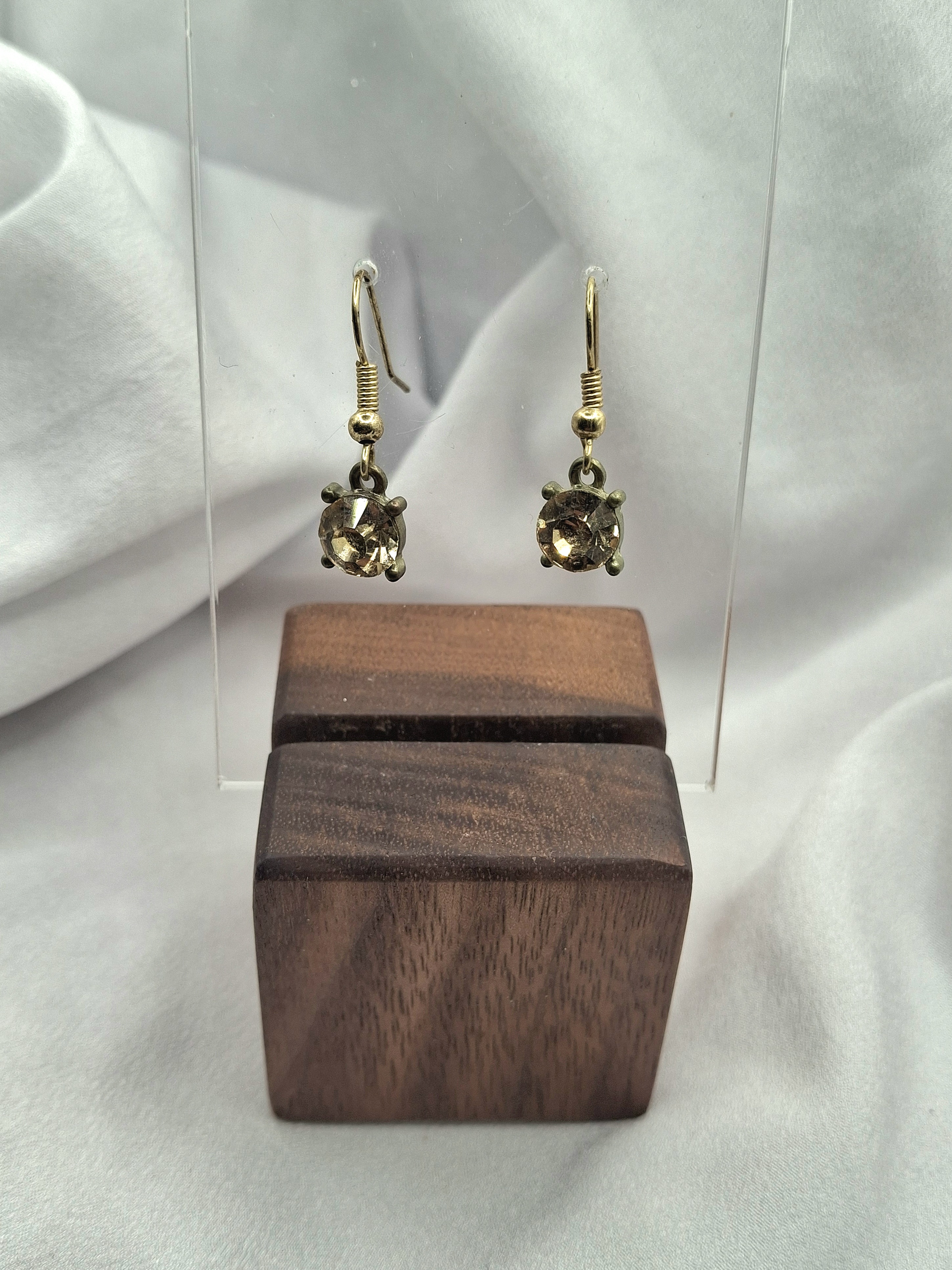 Vintage Gold Tone Drop Earrings with Oval Crystal