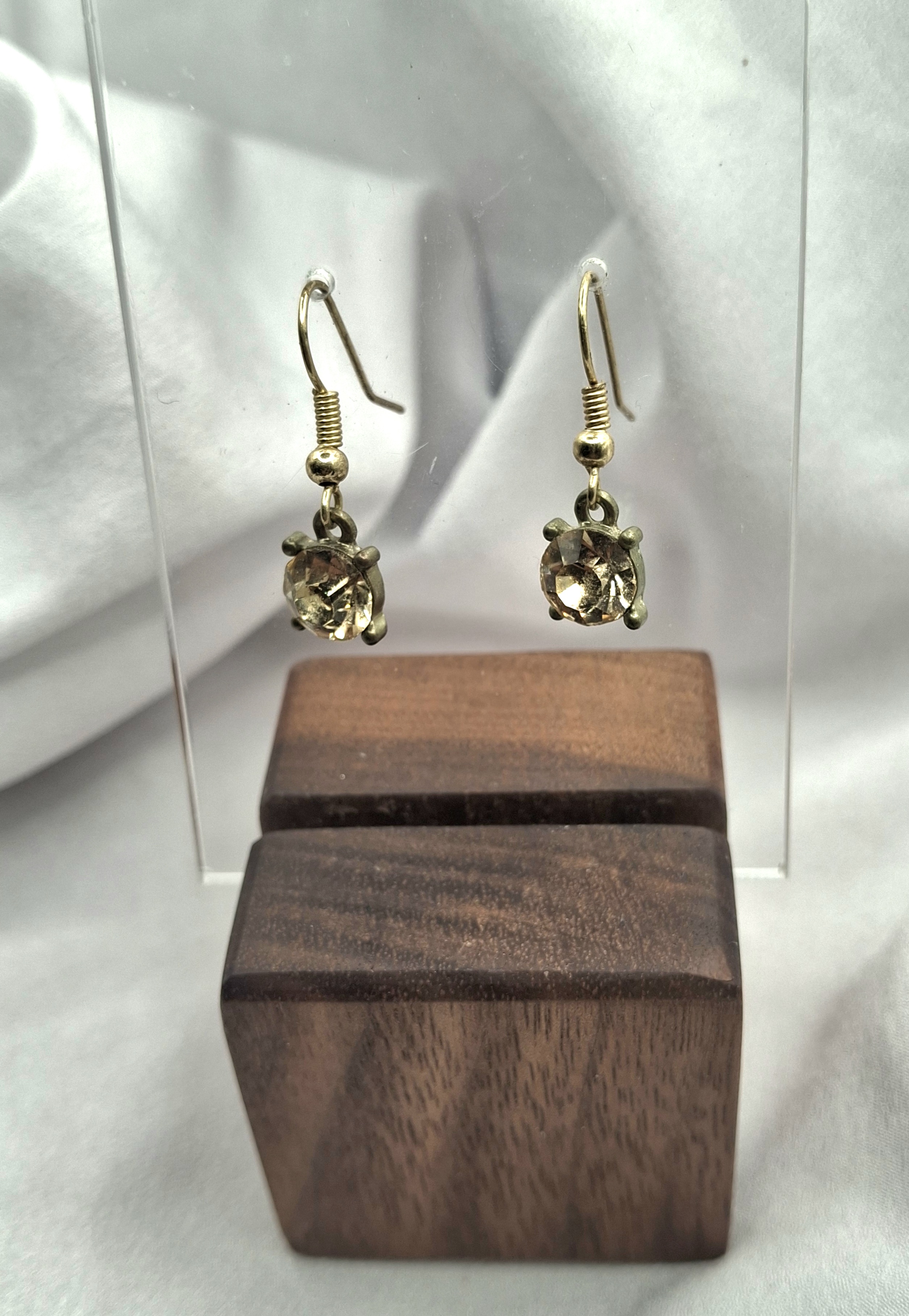 Image 3 for Vintage Gold Tone Drop Earrings with Oval Crystal