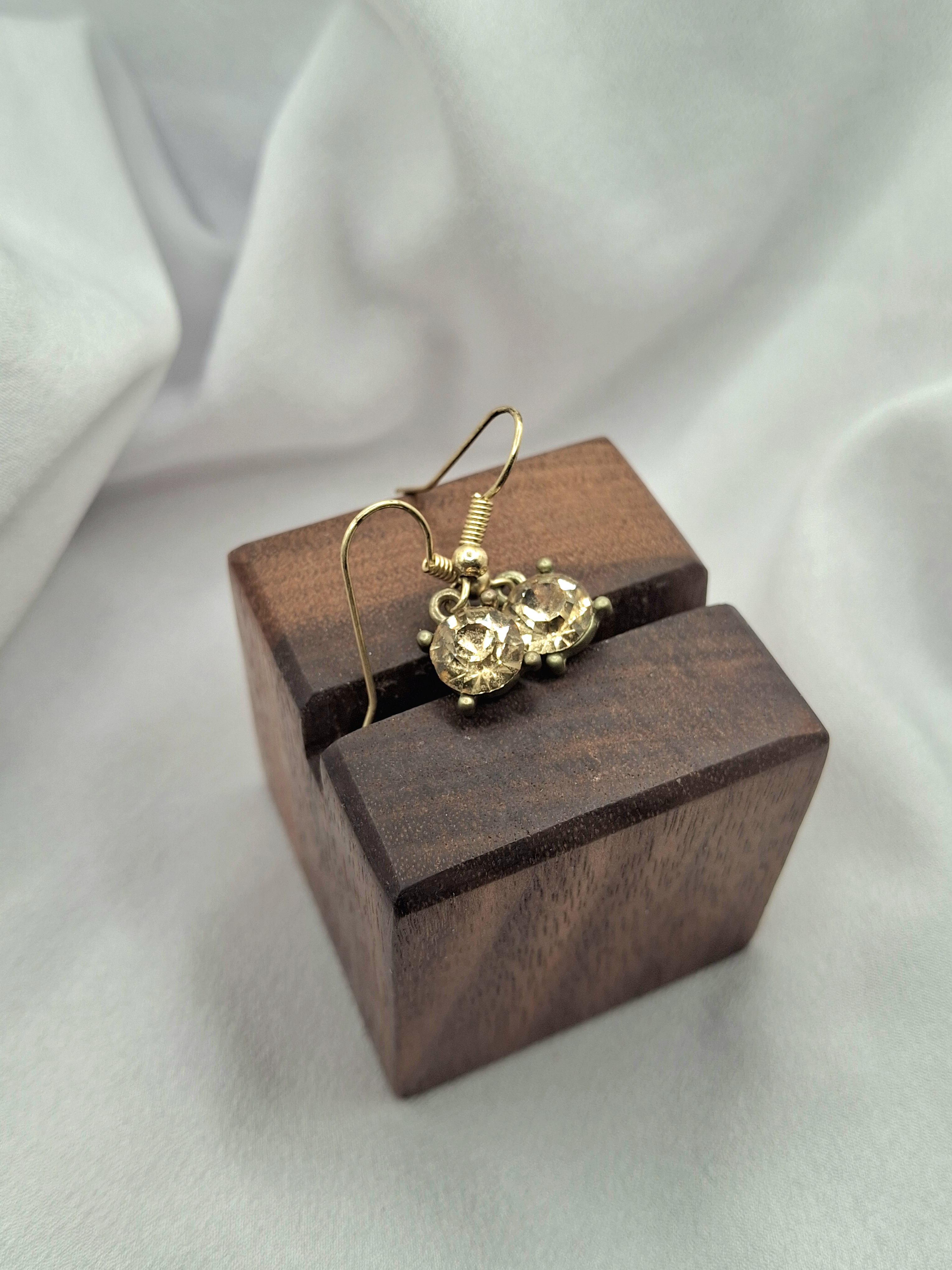 Image 4 for Vintage Gold Tone Drop Earrings with Oval Crystal