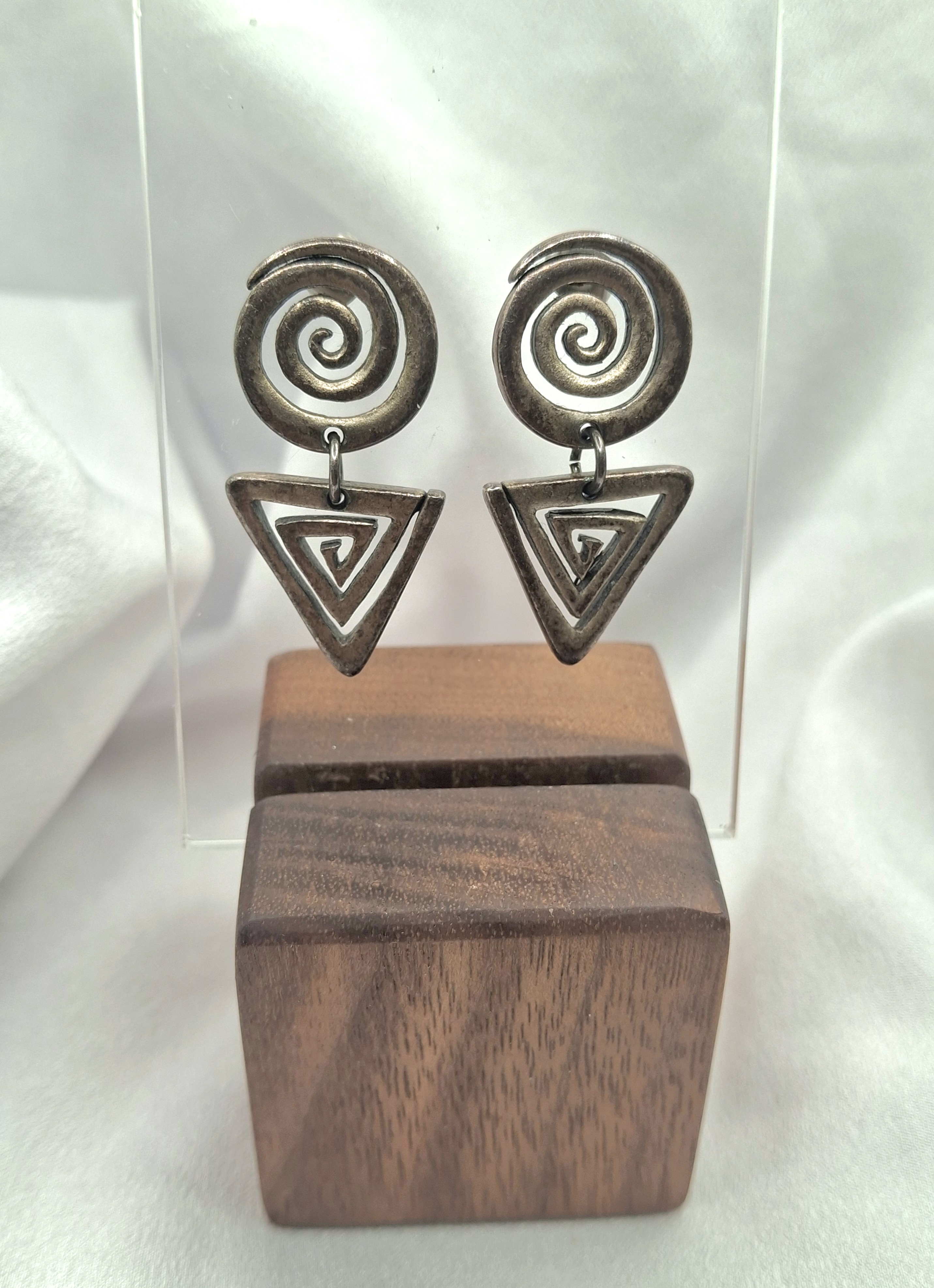Image 9 for Unique Vintage Tribal Spiral & Triangle Geometric Dangling Earrings