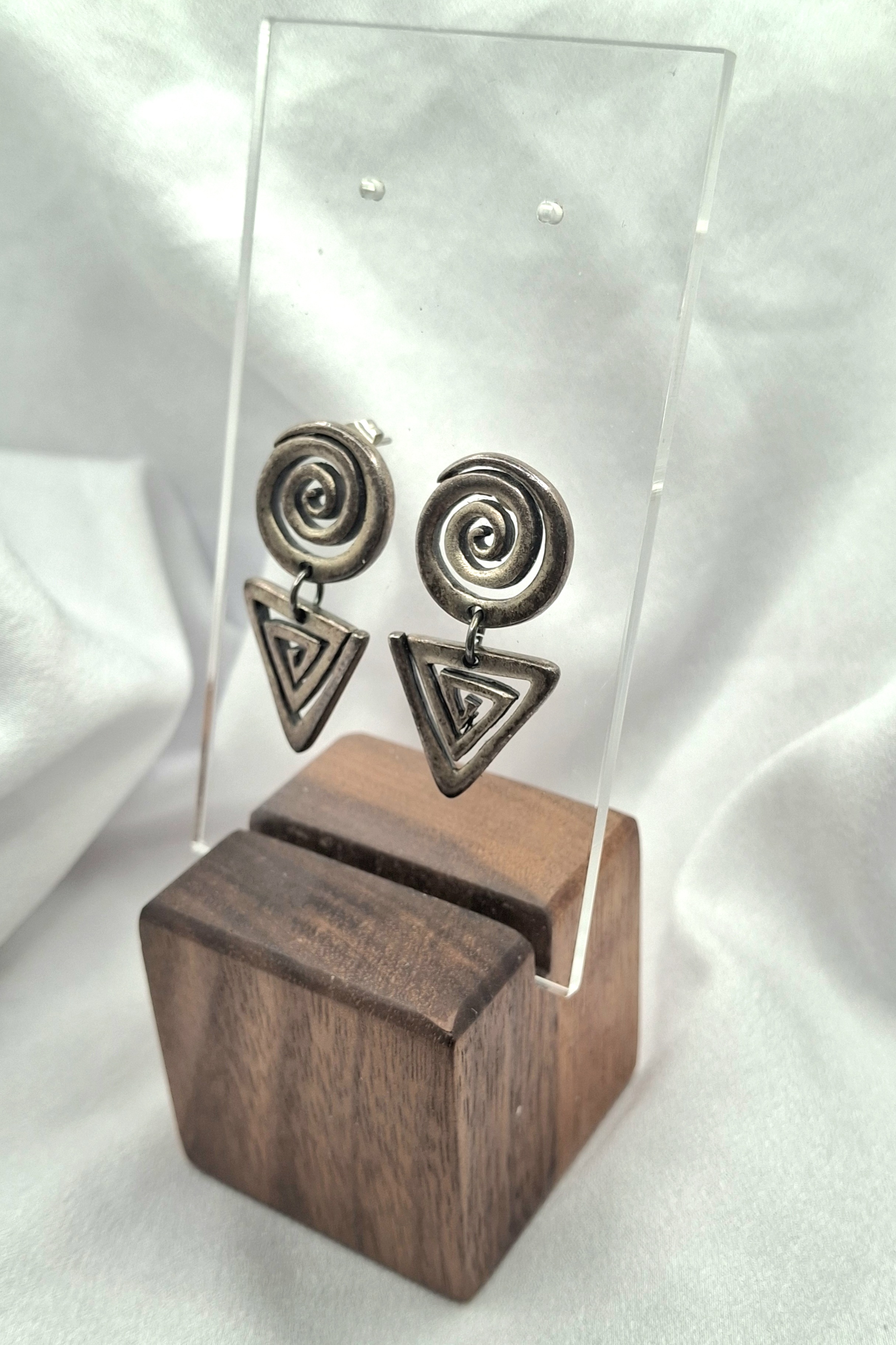 Image 7 for Unique Vintage Tribal Spiral & Triangle Geometric Dangling Earrings