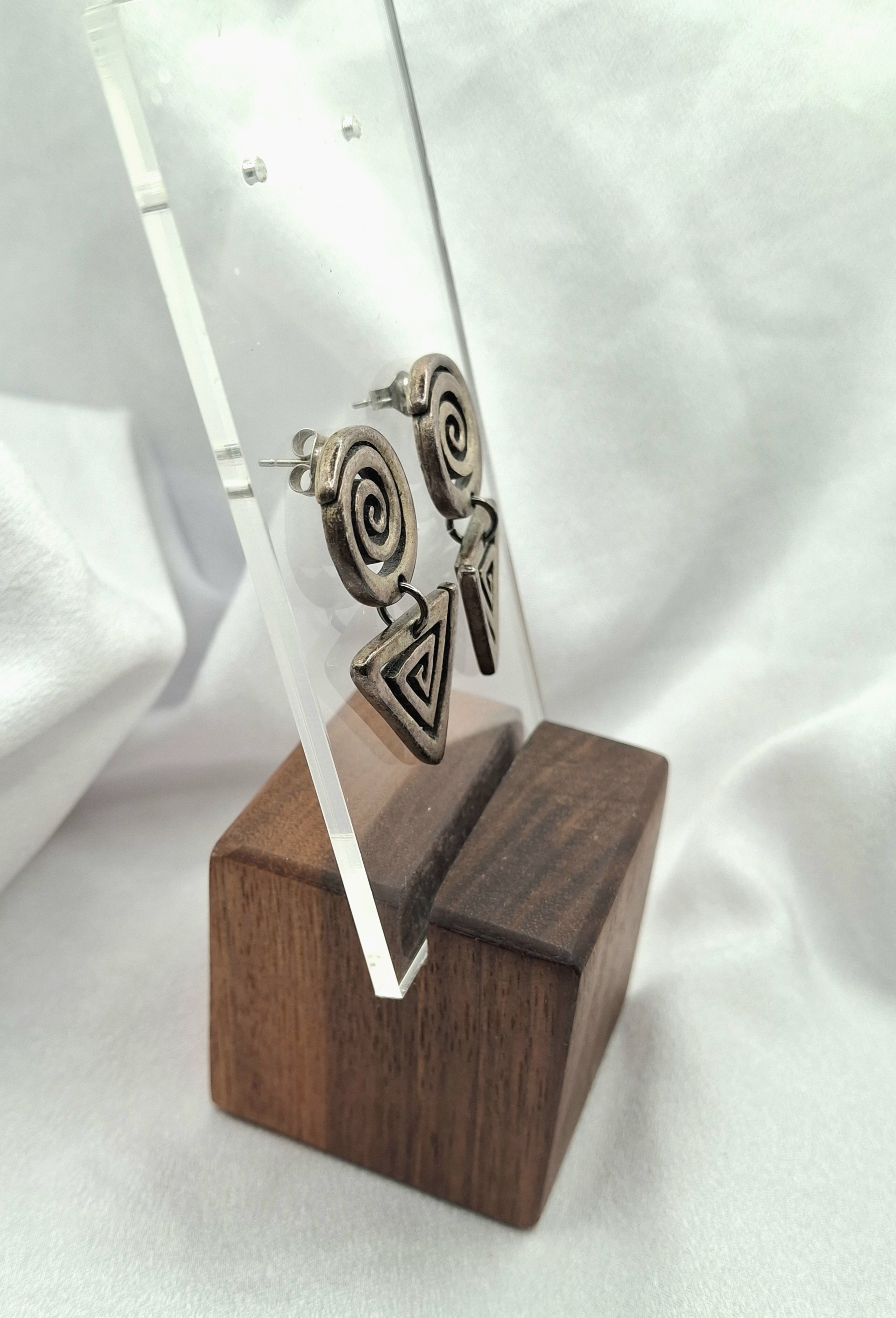 Image 6 for Unique Vintage Tribal Spiral & Triangle Geometric Dangling Earrings