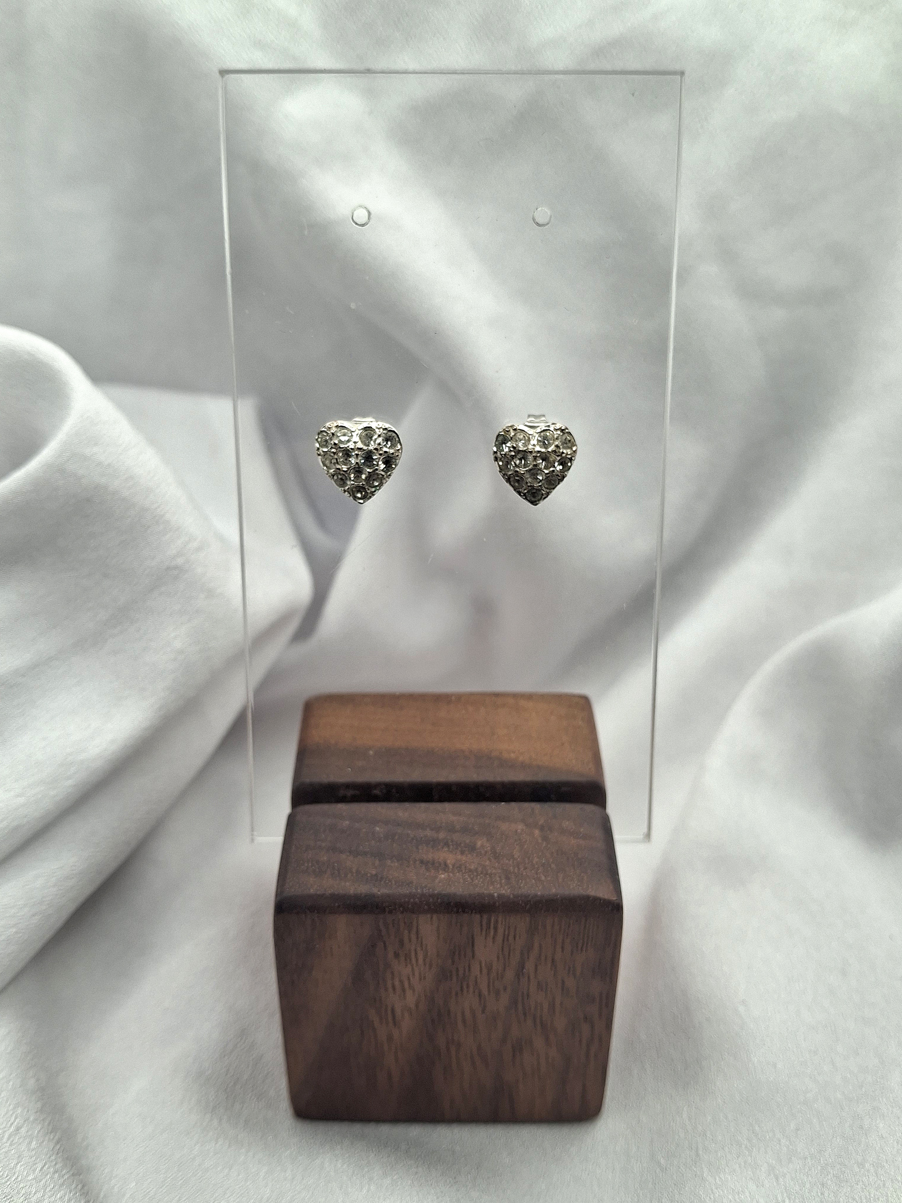 Image 4 for Vintage Heart-Shaped Crystal Stud Earrings