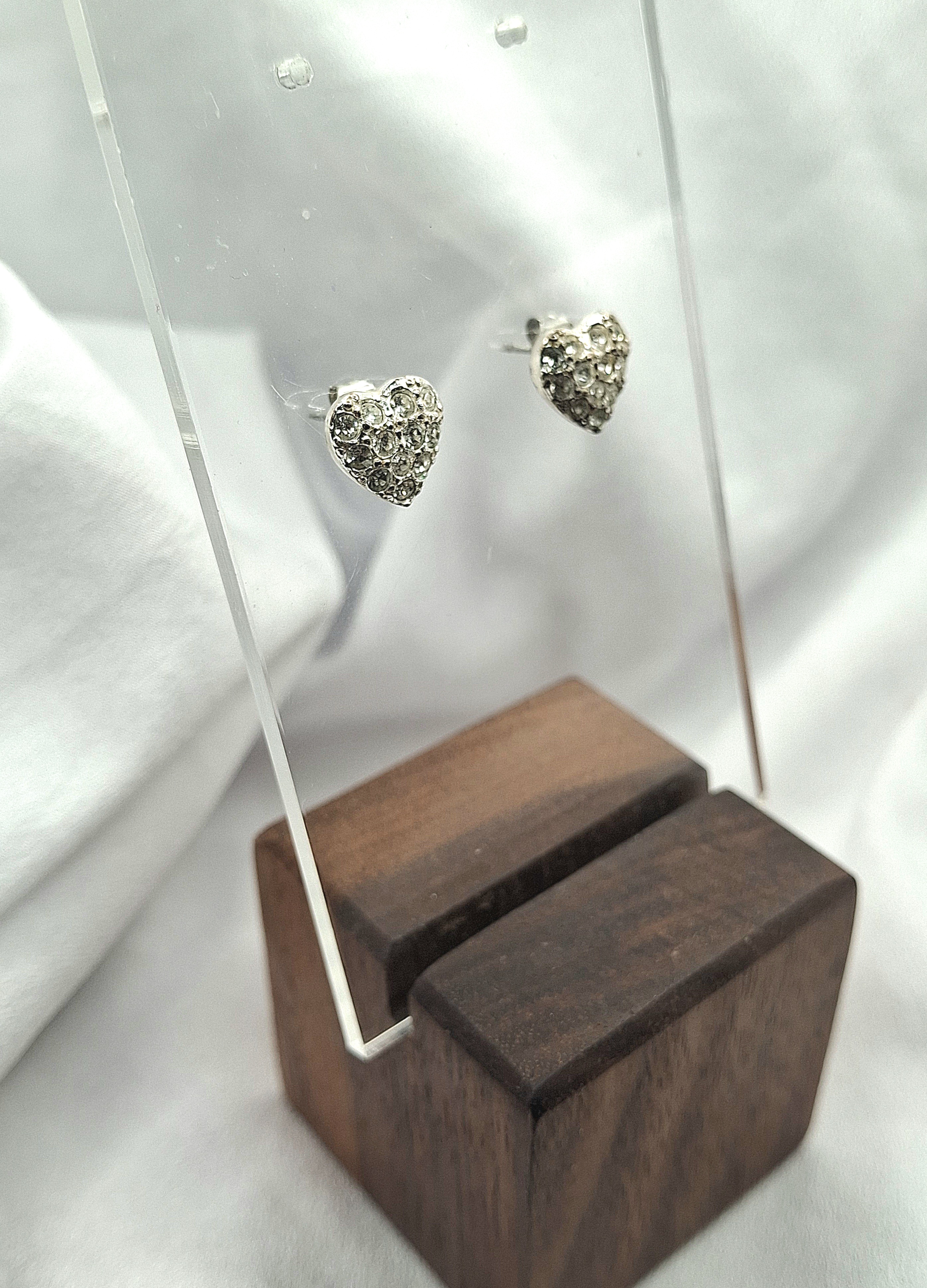 Image 3 for Vintage Heart-Shaped Crystal Stud Earrings