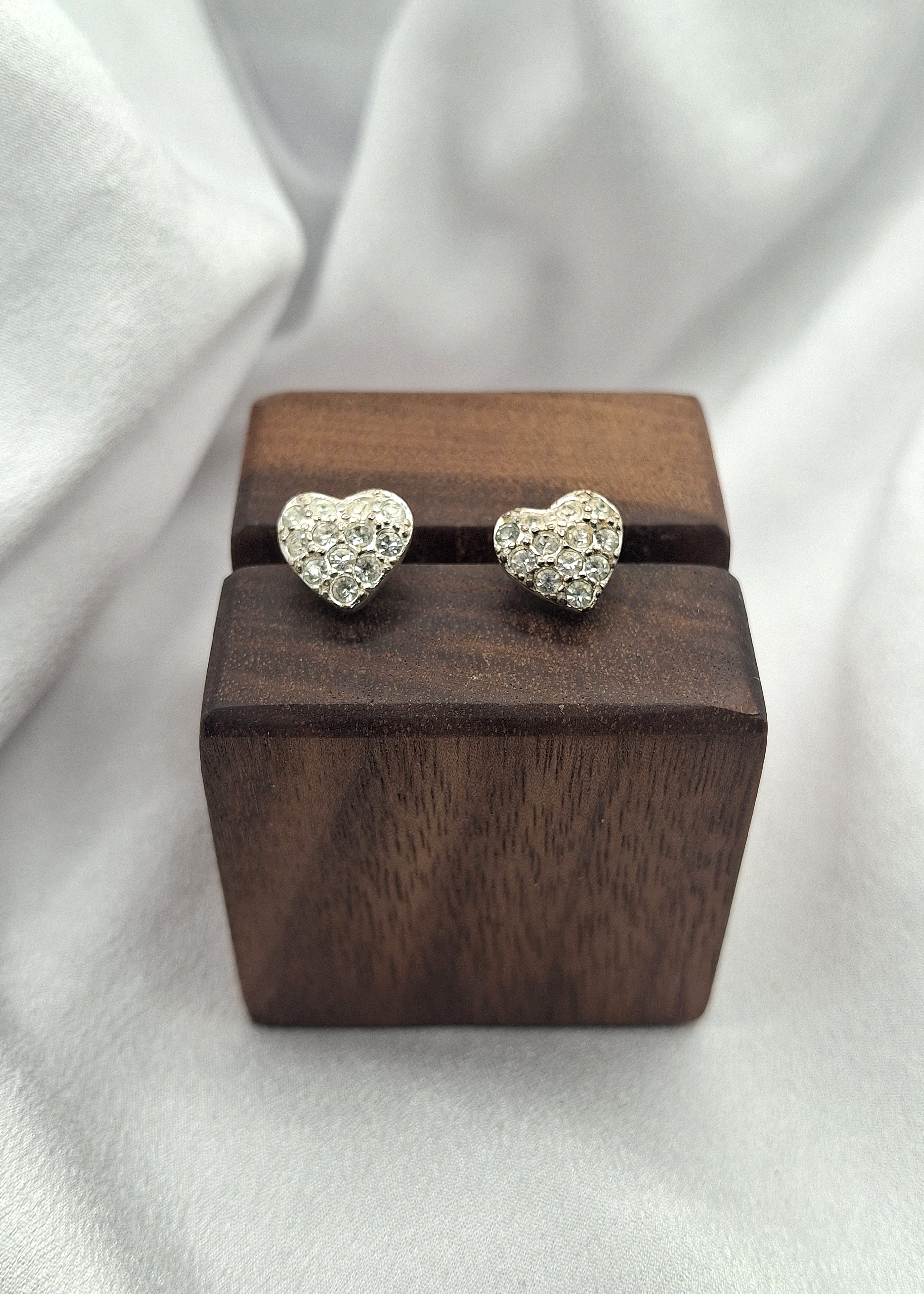 Image 2 for Vintage Heart-Shaped Crystal Stud Earrings