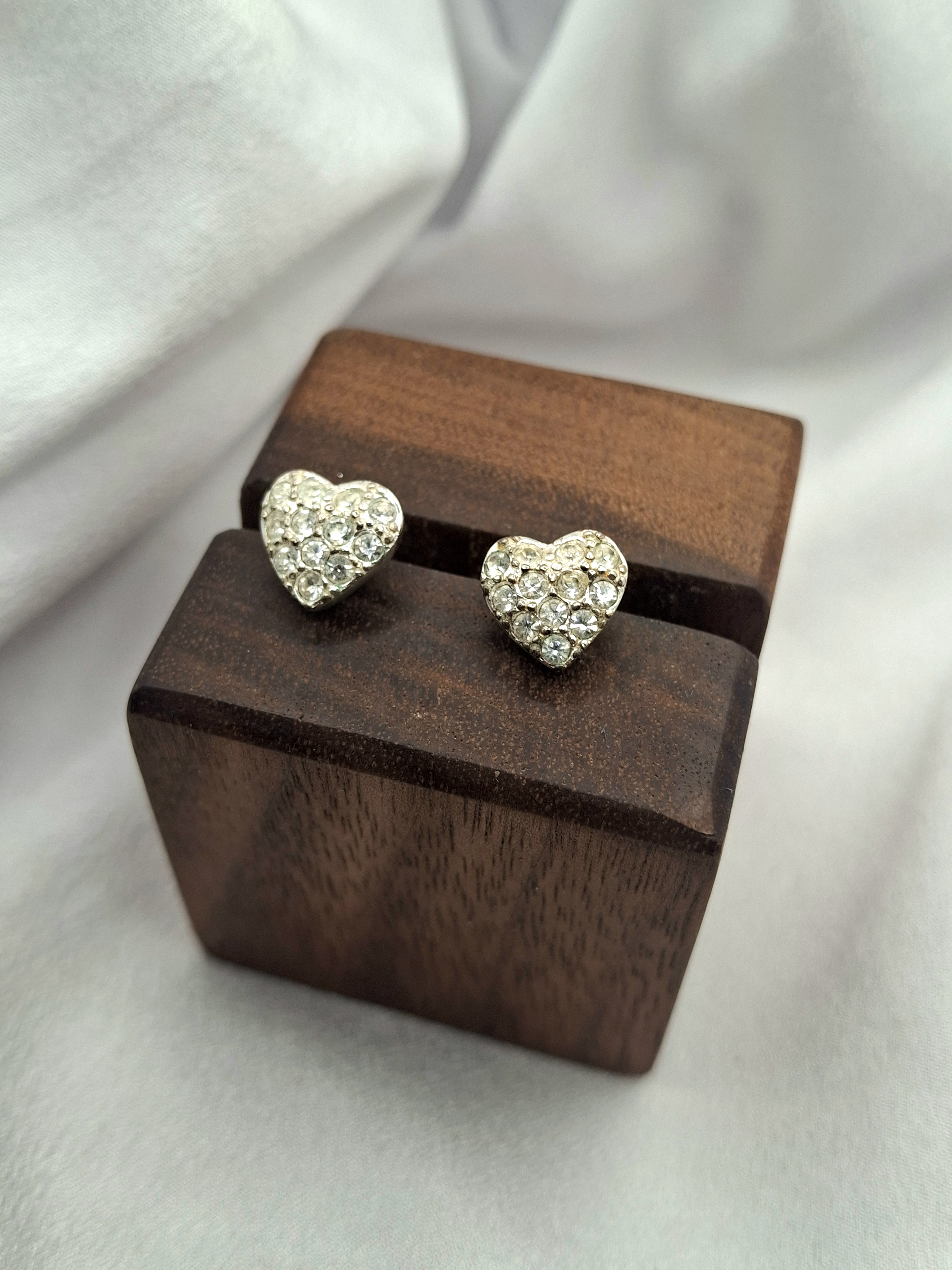 Vintage Heart-Shaped Crystal Stud Earrings