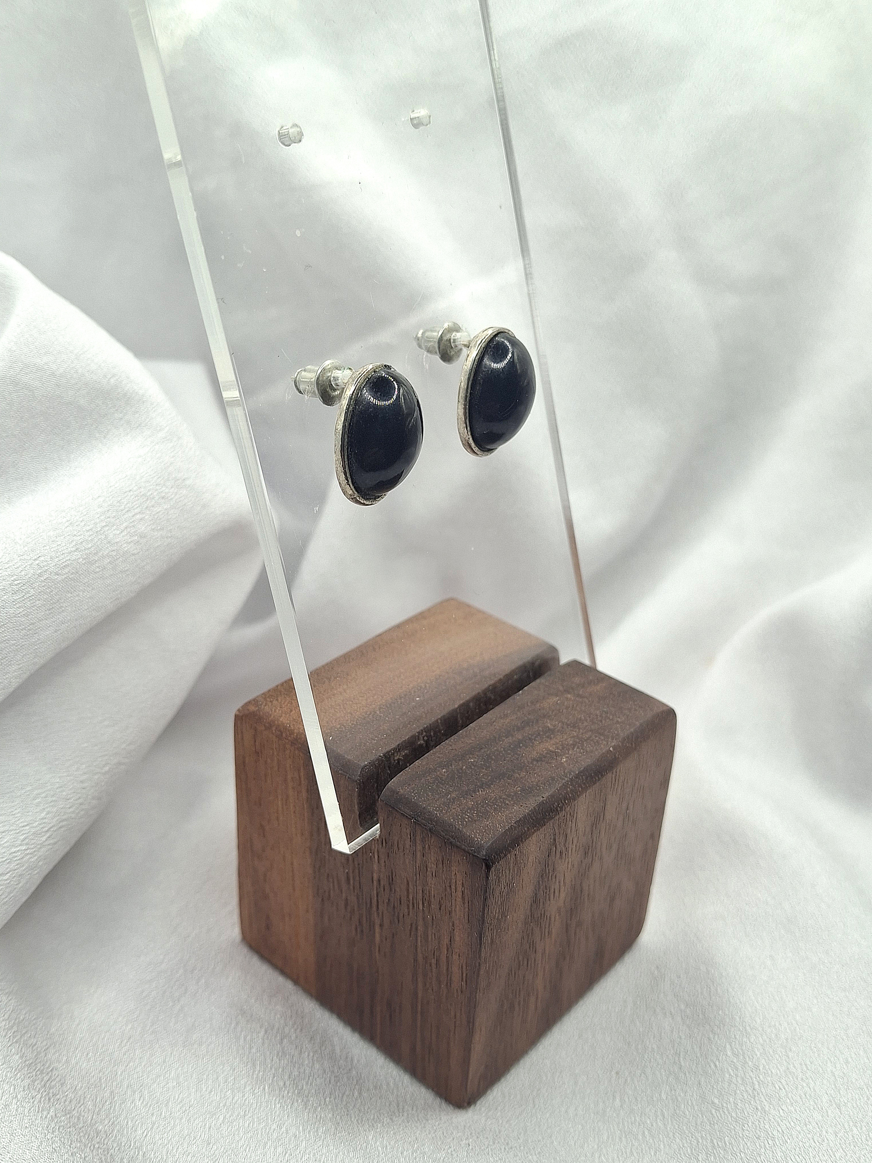 Image 2 for Vintage Black Oval Stud Post Earrings