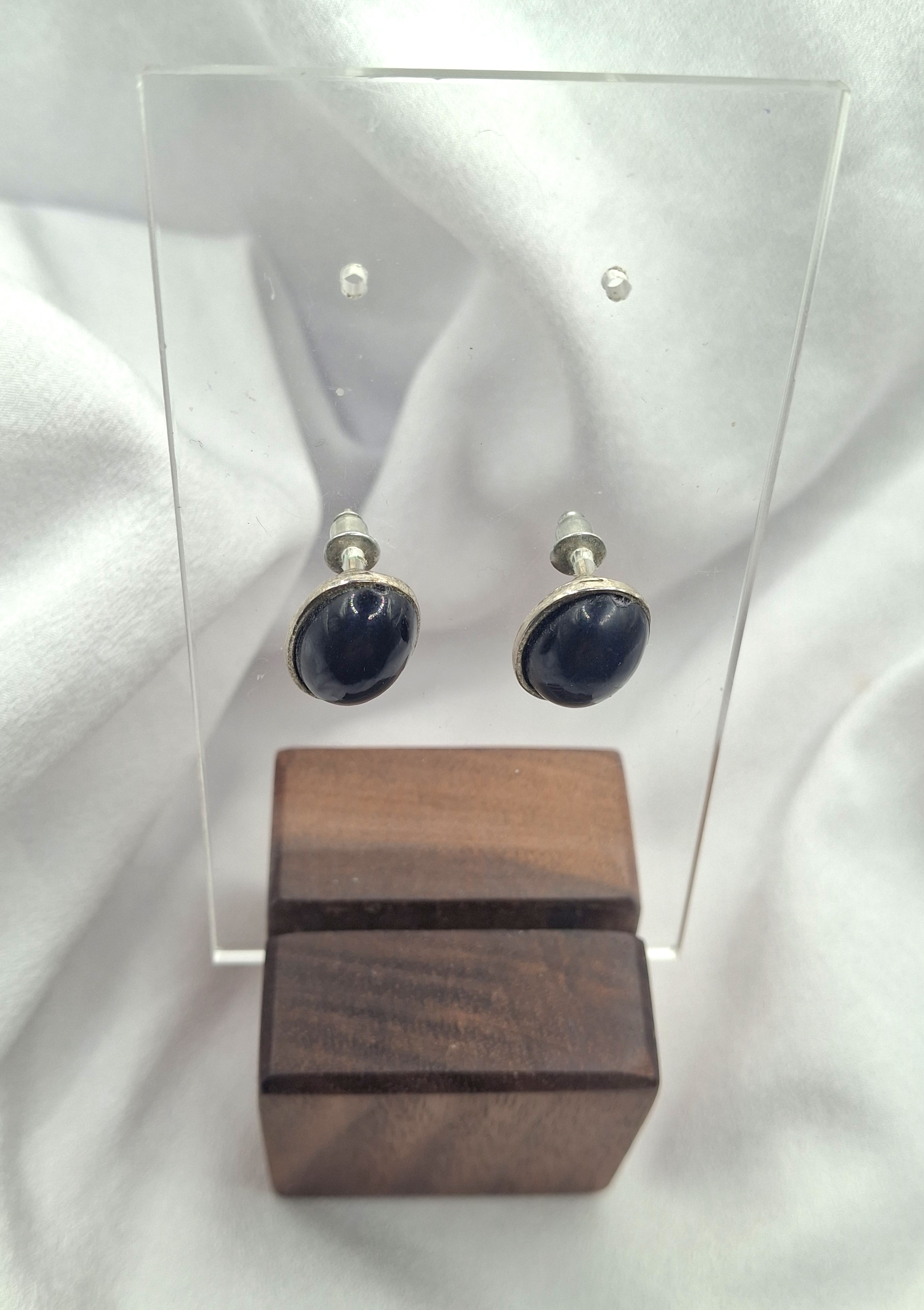 Image 3 for Vintage Black Oval Stud Post Earrings