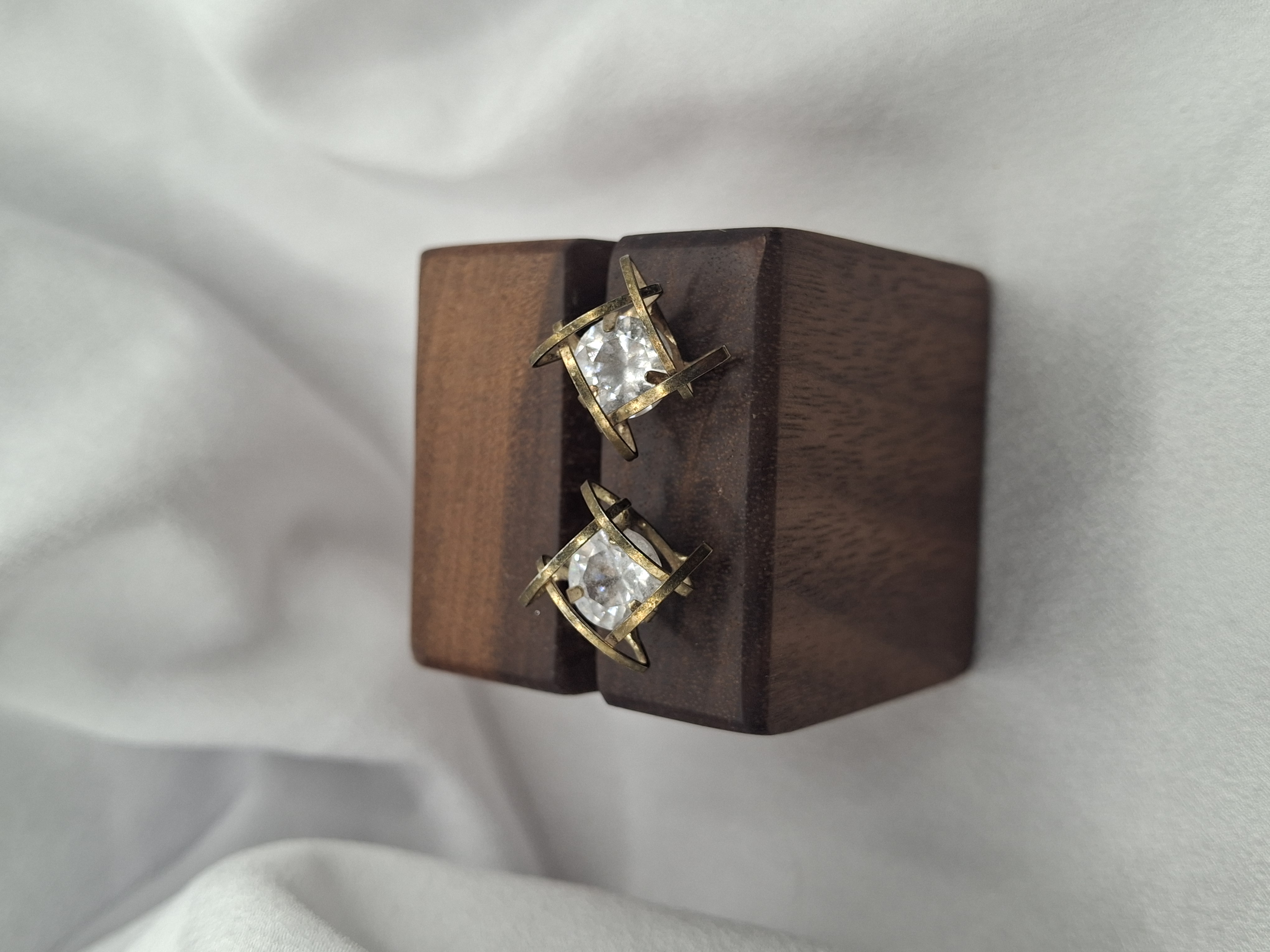 Vintage Gold Tone Crystal Cage Stud Earrings