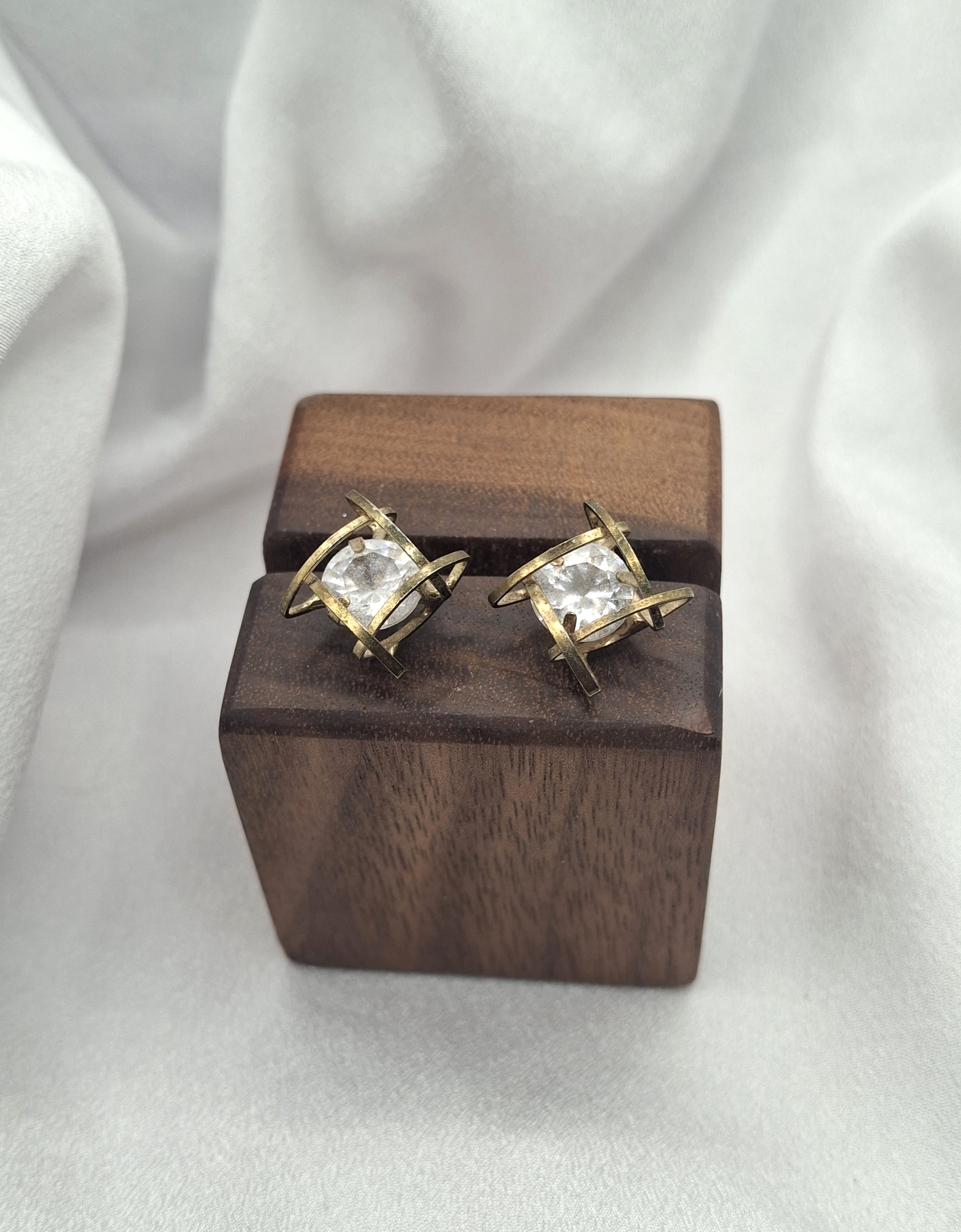 Image 4 for Vintage Gold Tone Crystal Cage Stud Earrings