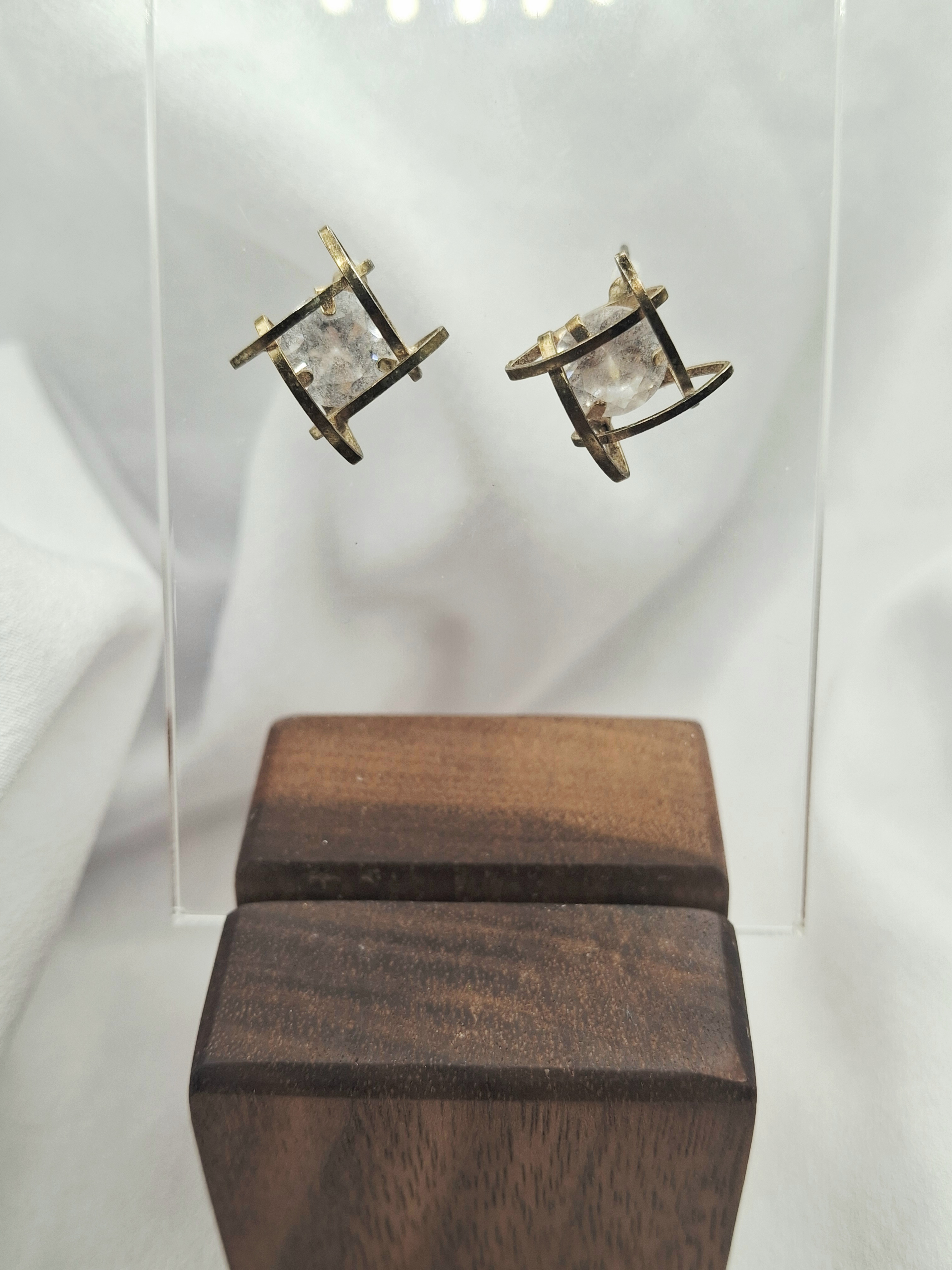 Image 2 for Vintage Gold Tone Crystal Cage Stud Earrings