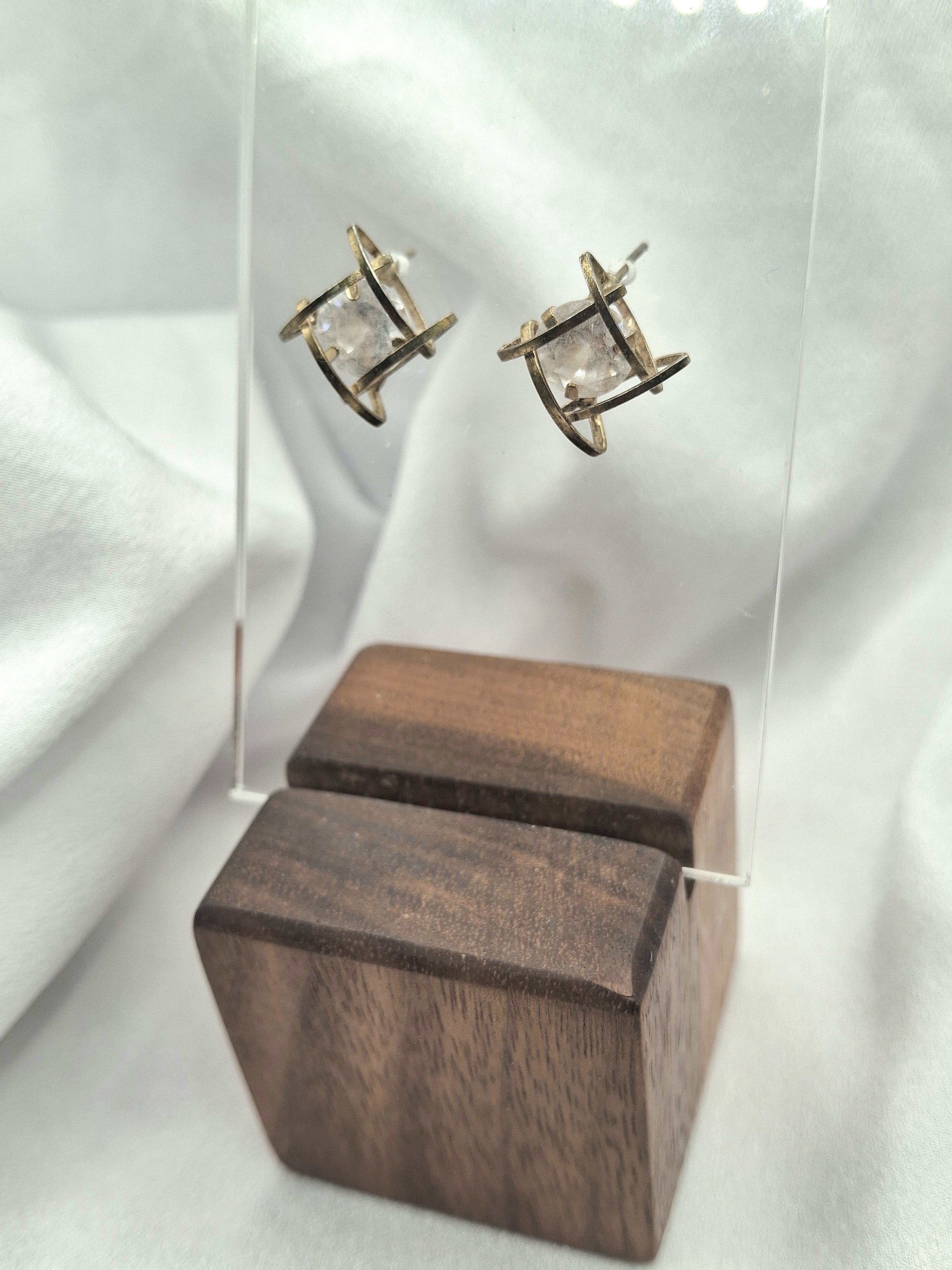 Image 3 for Vintage Gold Tone Crystal Cage Stud Earrings