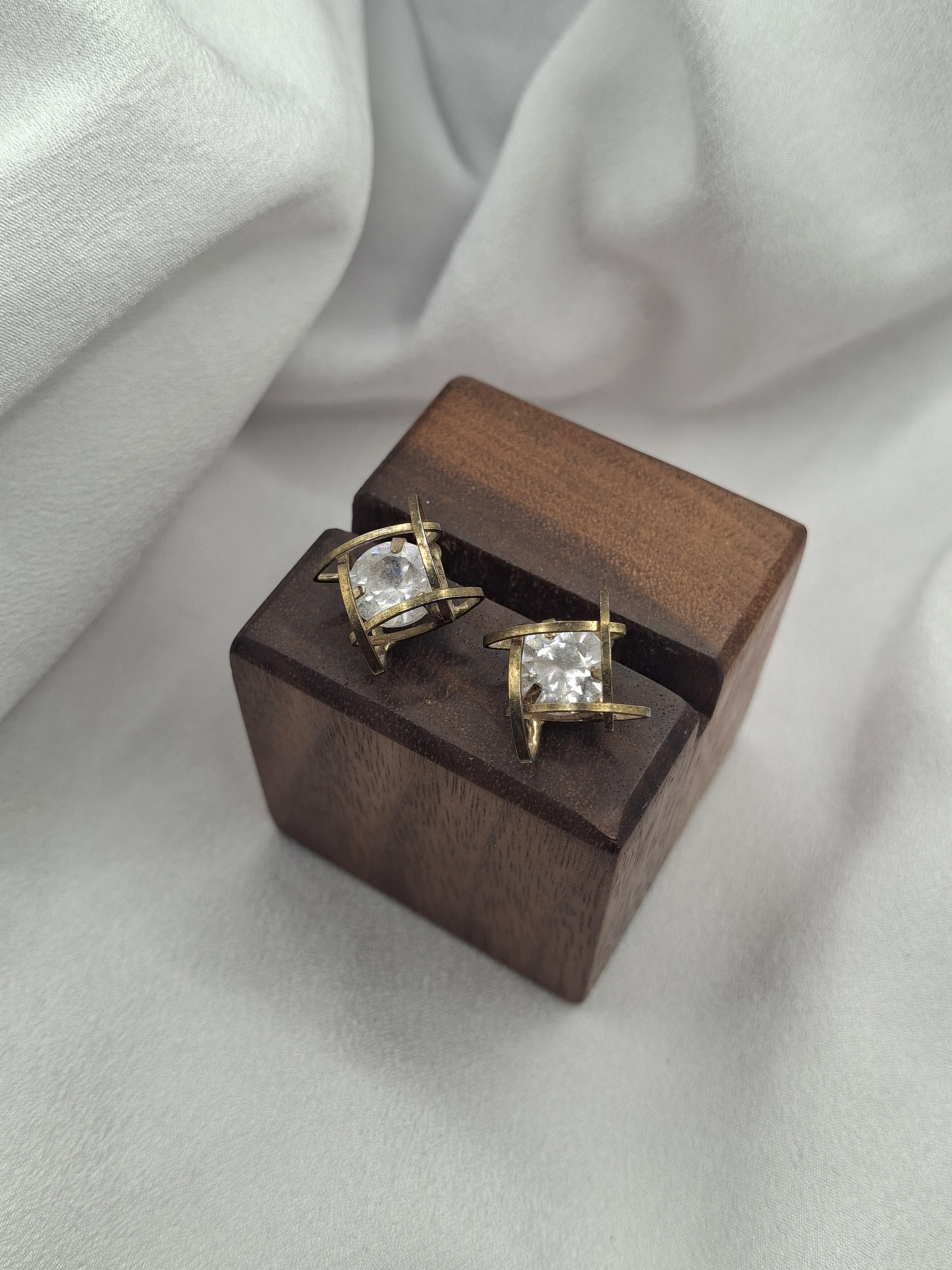 Image 6 for Vintage Gold Tone Crystal Cage Stud Earrings