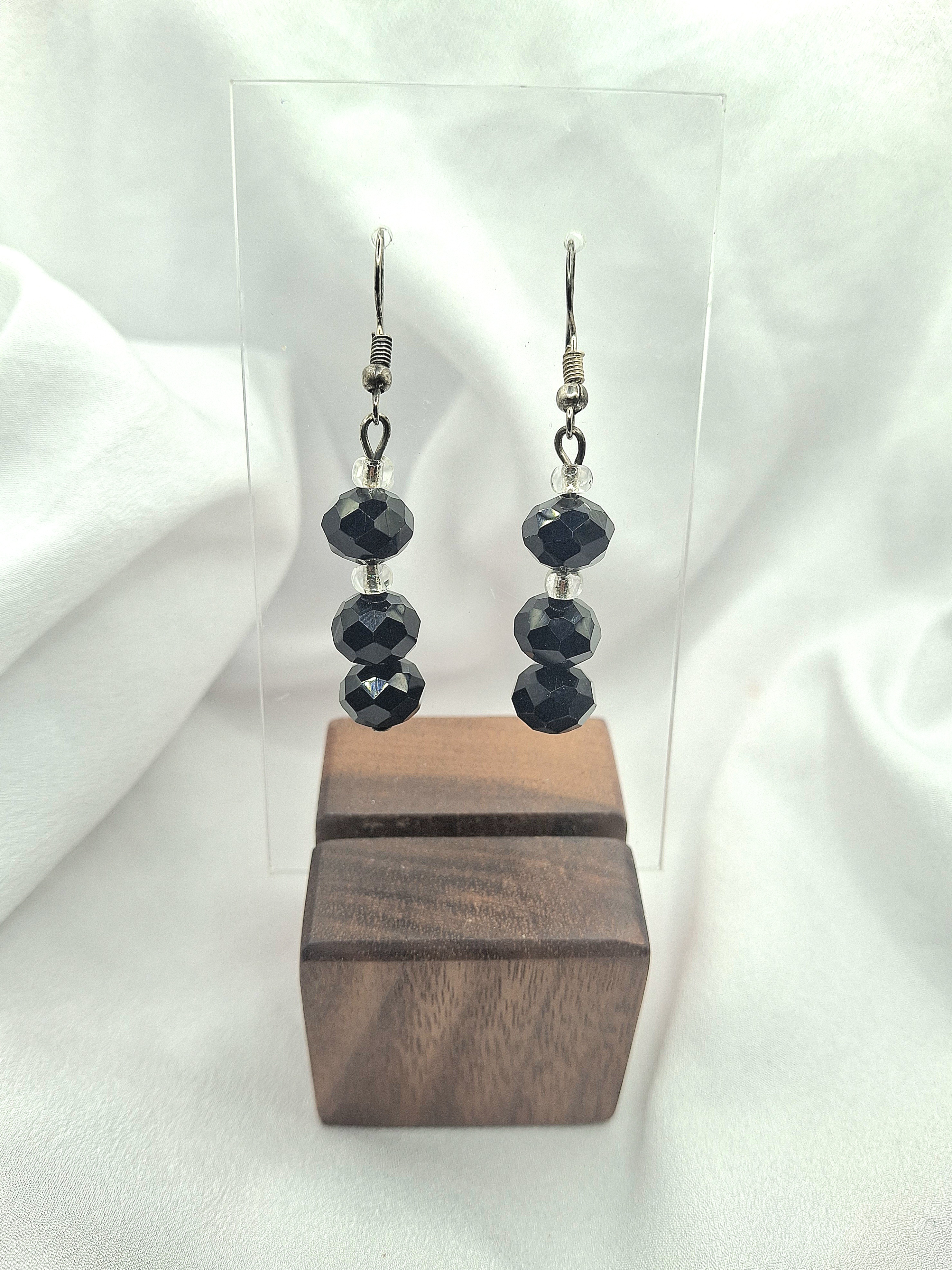Image 3 for Vintage Black Crystal Dangle Earrings - Elegant Jewelry