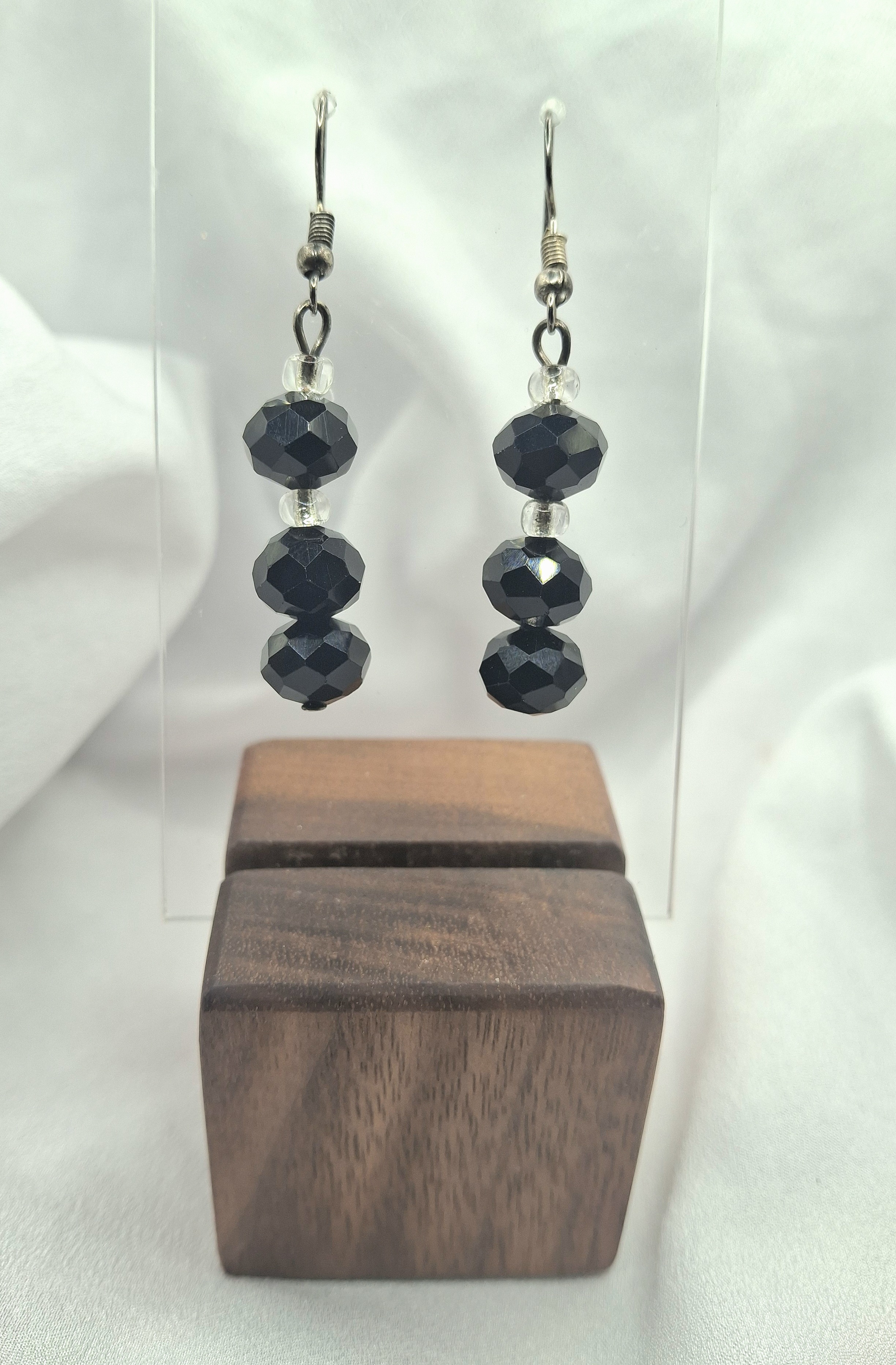 Image 2 for Vintage Black Crystal Dangle Earrings - Elegant Jewelry