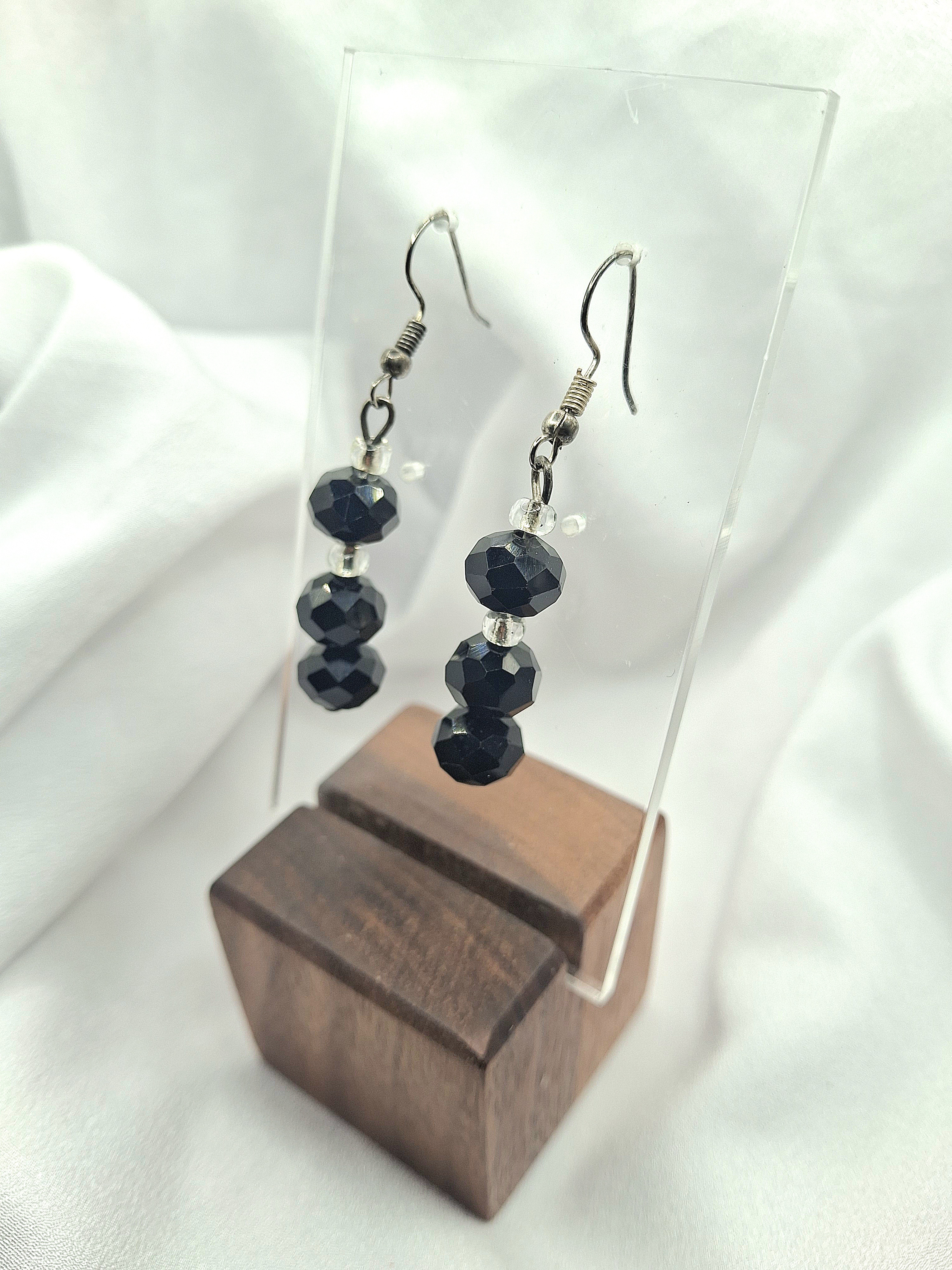 Image 4 for Vintage Black Crystal Dangle Earrings - Elegant Jewelry