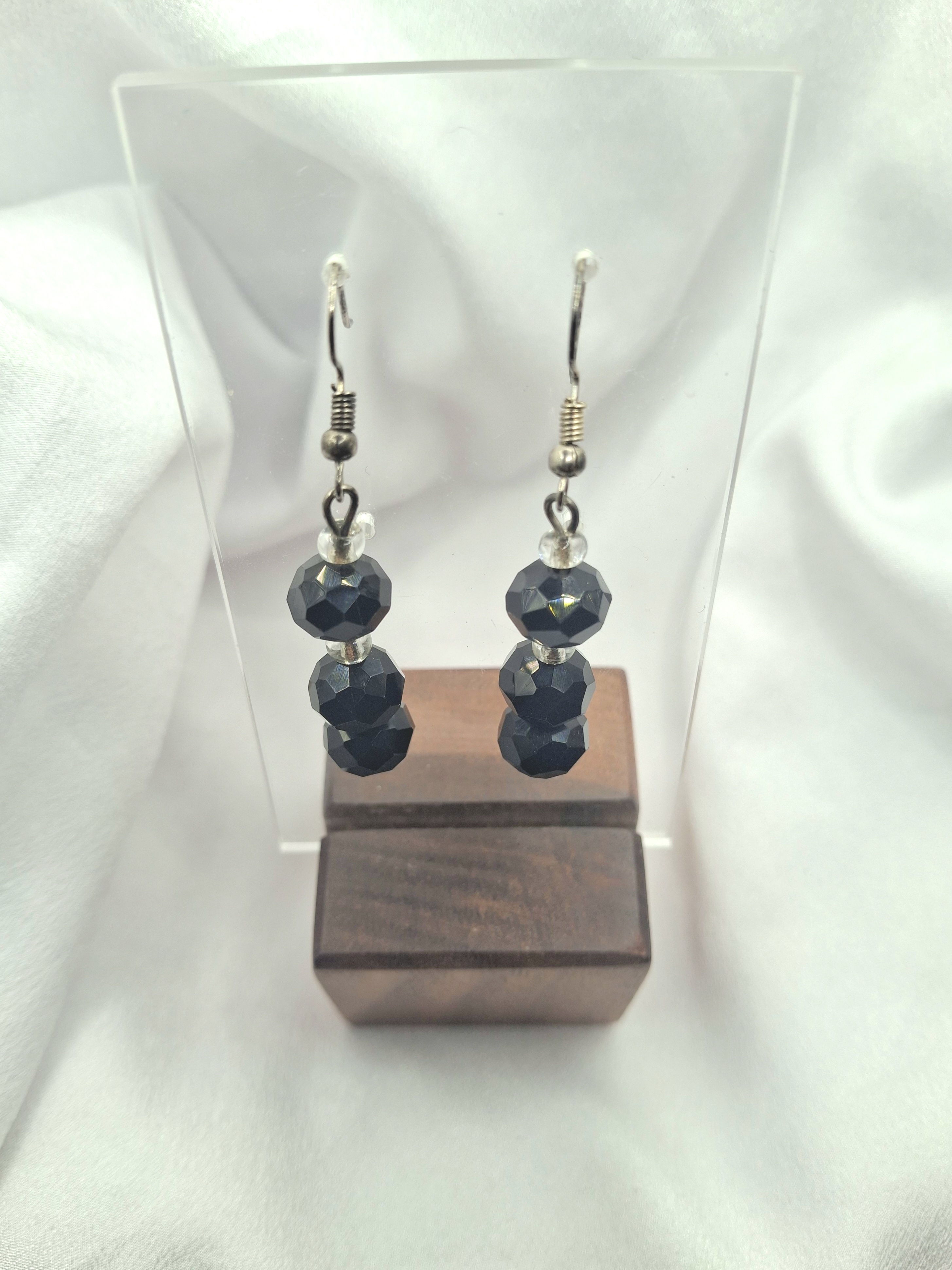 Image 5 for Vintage Black Crystal Dangle Earrings - Elegant Jewelry