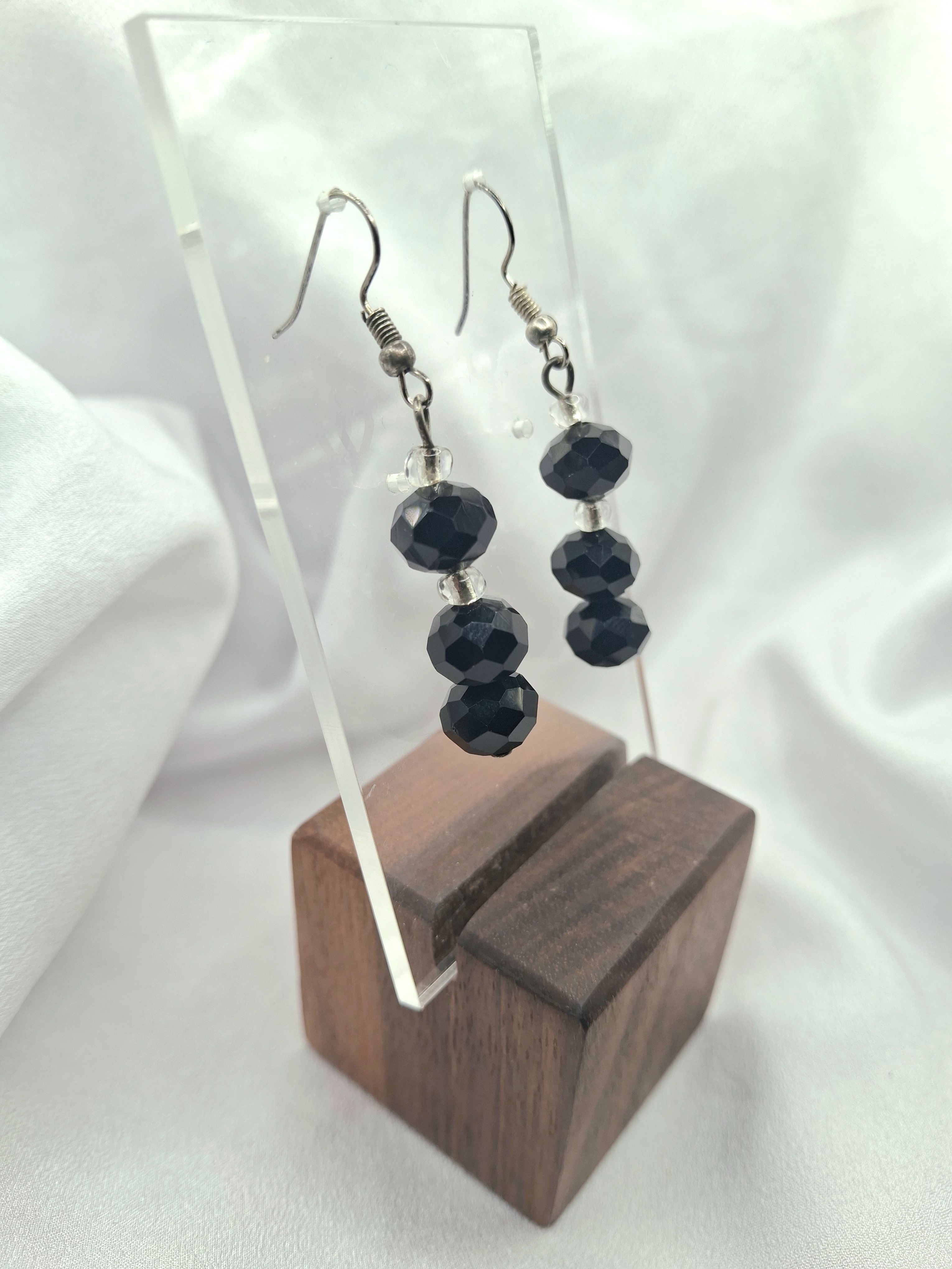 Vintage Black Crystal Dangle Earrings - Elegant Jewelry