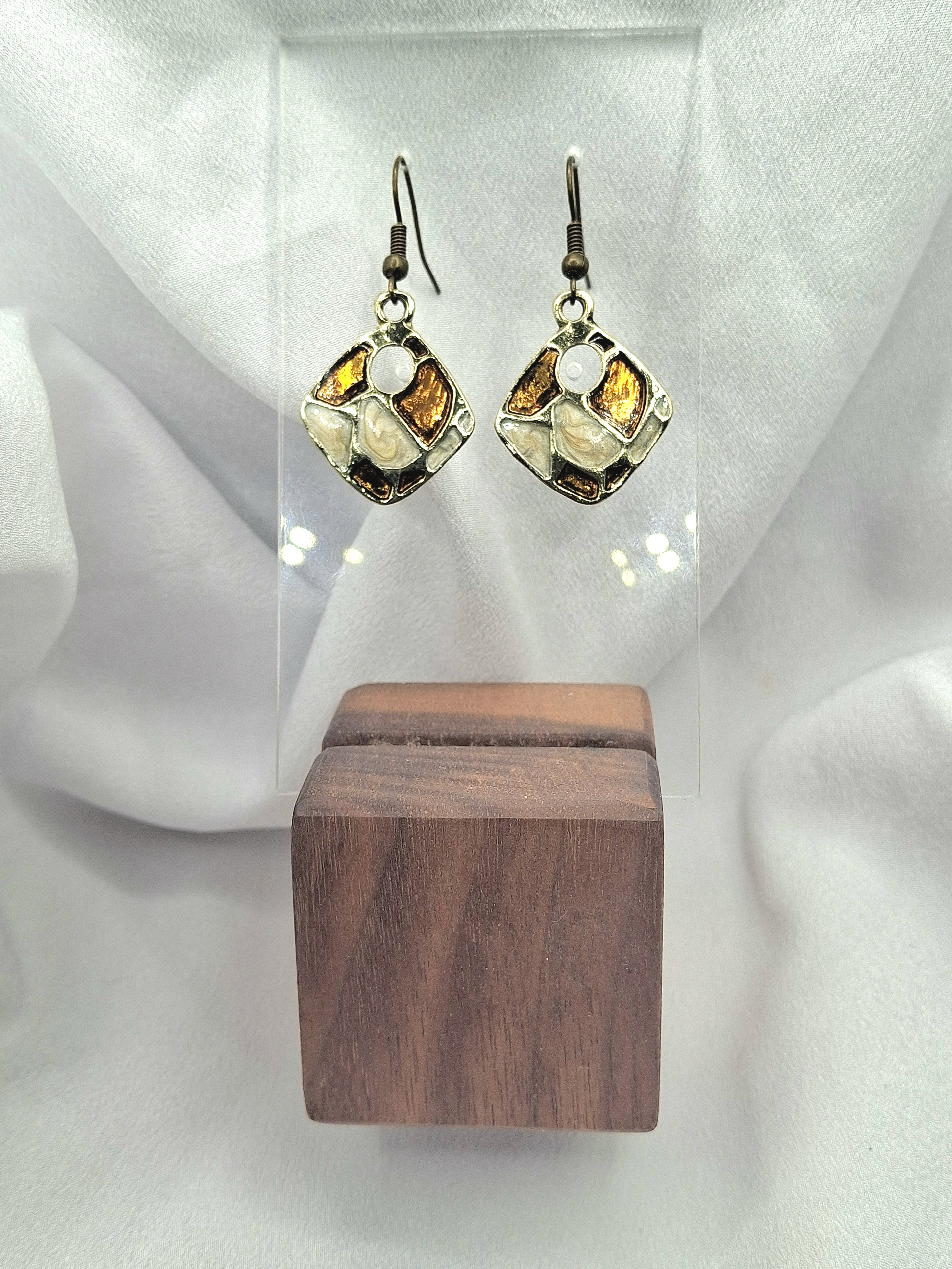Image 4 for Vintage Enamel Geometric Dangling Earrings