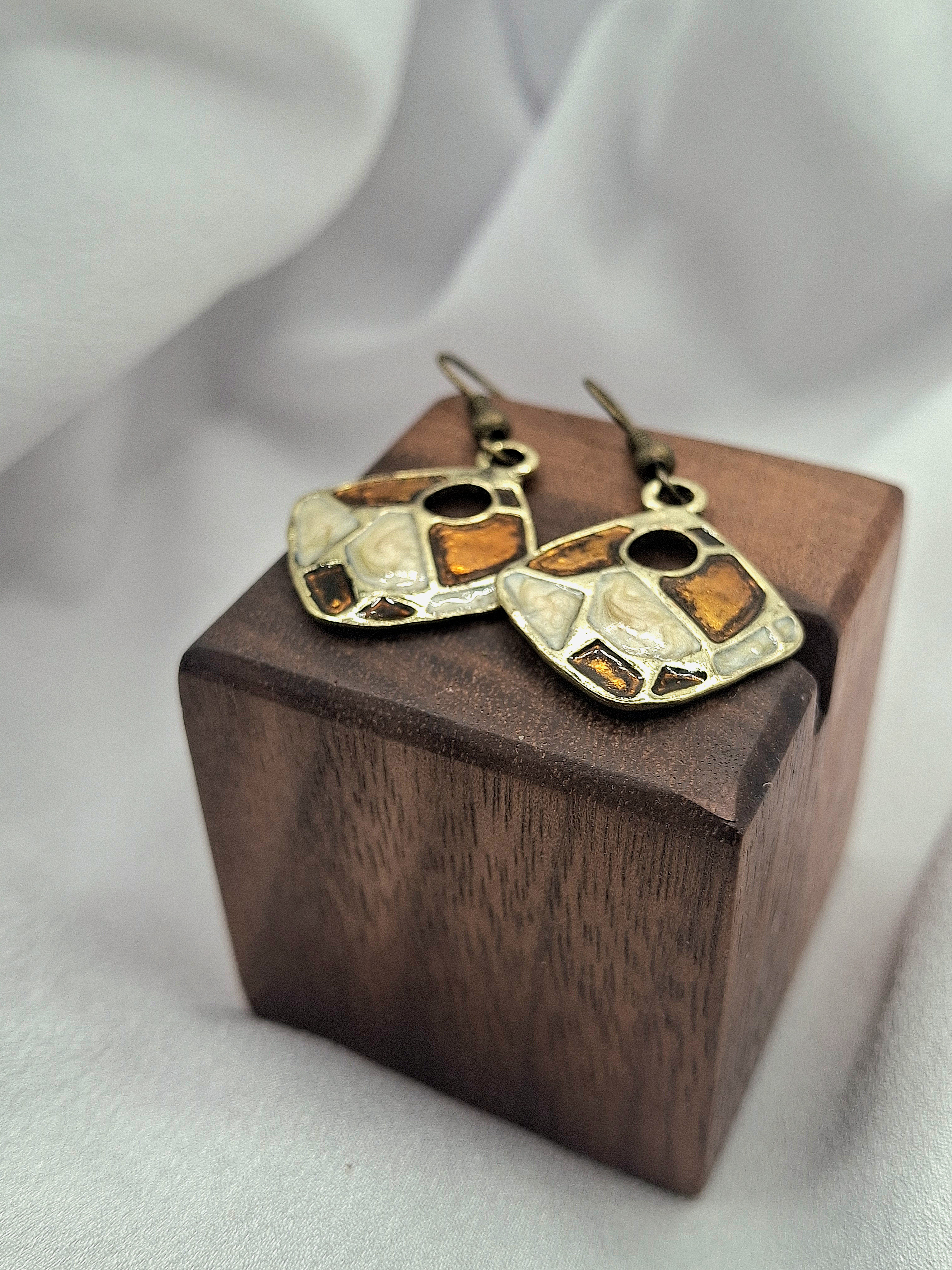 Image 3 for Vintage Enamel Geometric Dangling Earrings