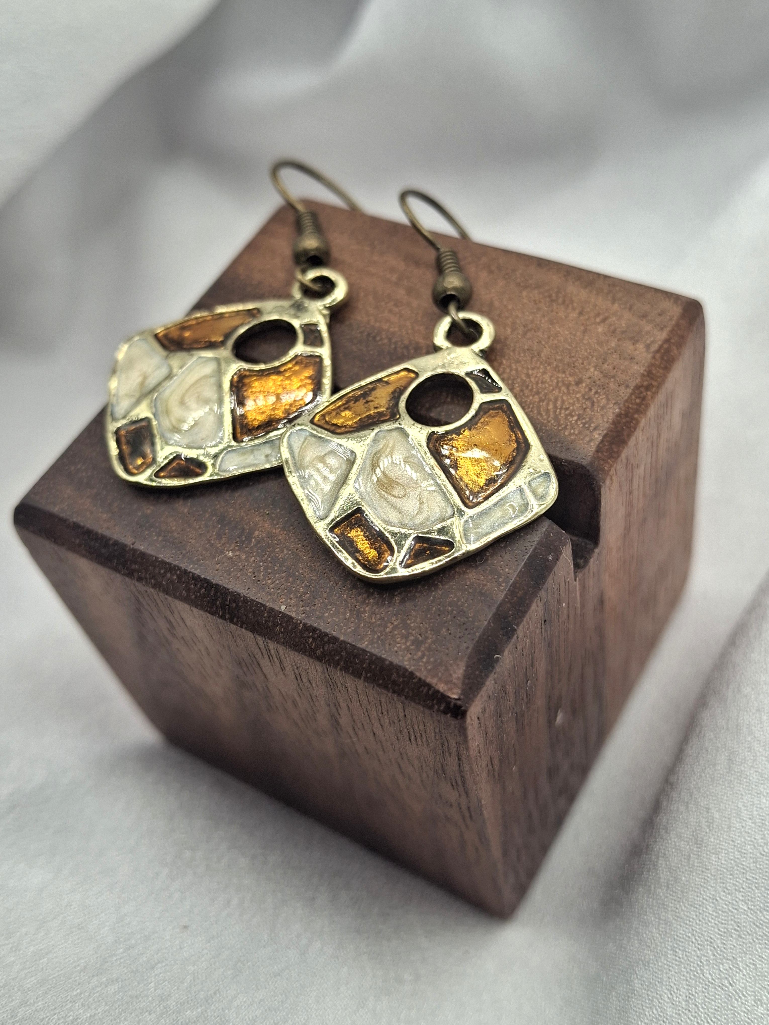 Image 2 for Vintage Enamel Geometric Dangling Earrings